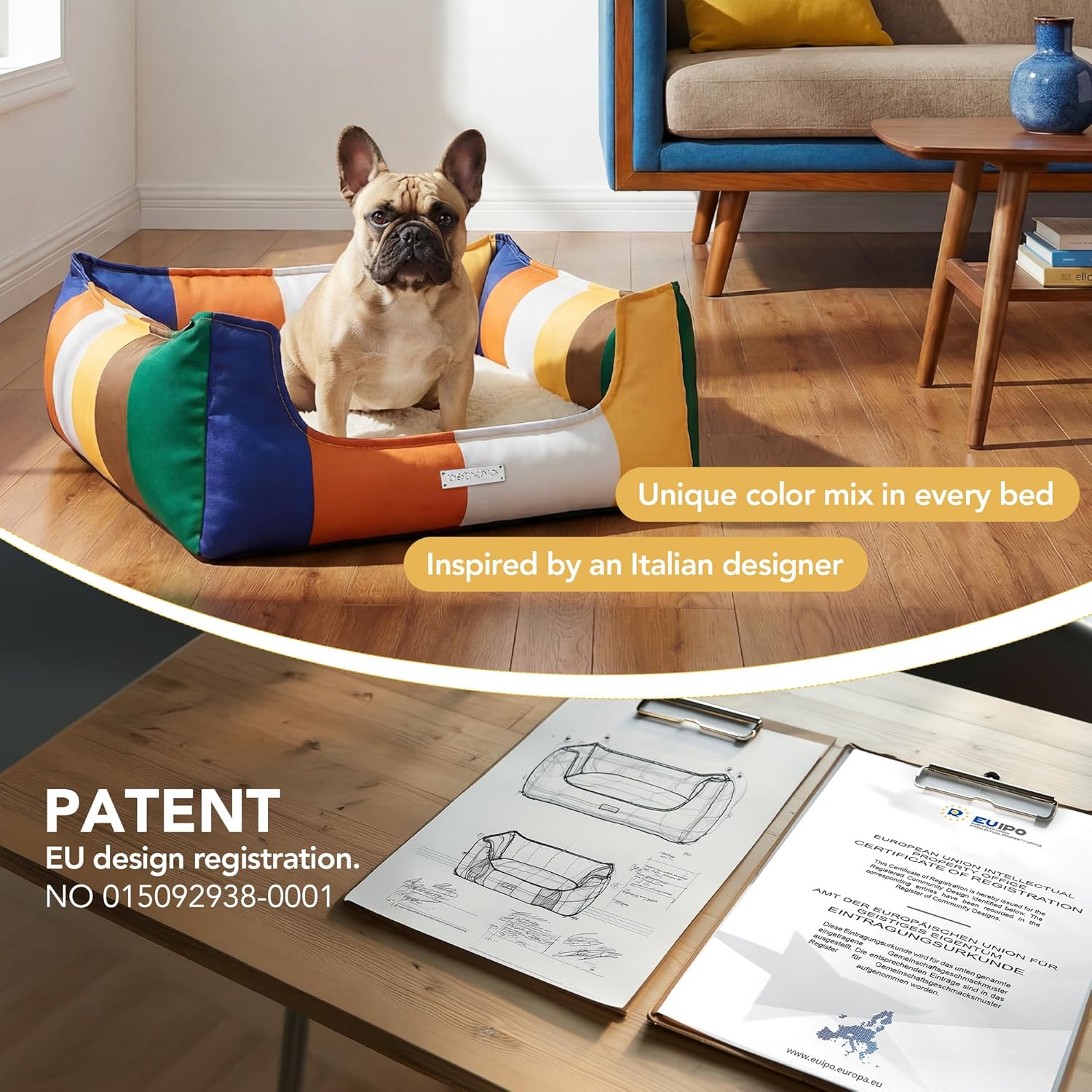 PETNOVO Dog Bed Small Dogs – Removable Washable Cover, Reversible Fleece Cushion, Non-Slip Bottom, Colorful Rainbow Pattern, Gift Box, 25.6 × 17.7 × 7.1 in