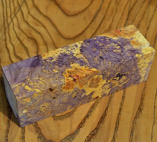 Miniatura 9 de Híbrido estabilizado BURL Madera Bloque de madera Torneado en blanco Cuchillos de hoja de mango (#215)