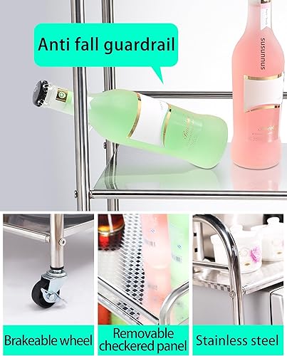 Miniatura 5 de susunnus Carrito de acero inoxidable con ruedas de 3 niveles, carrito de cocina de acero inoxidable, carrito de utilidad, carrito de metal con
