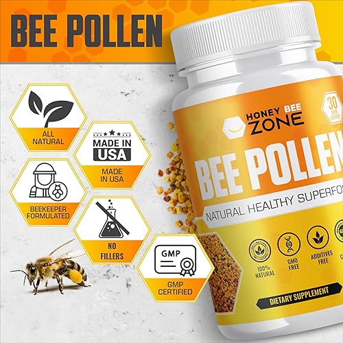 Miniatura 2 de 100% Gránulos naturales de polen de abeja crudo en cápsulas, superalimentos, vitamina B, antioxidantes, minerales, enzimas, proteínas, aminoácidos,