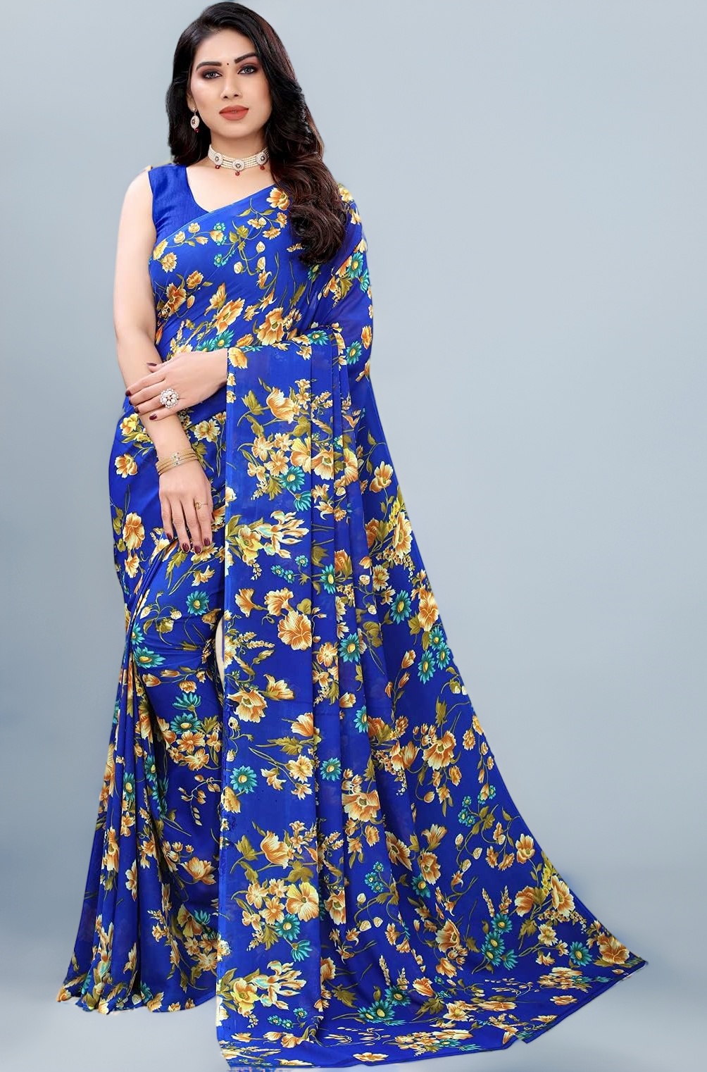 SIRIL Women's Floral Printed Georgette Saree with Unstitched Blouse Piece