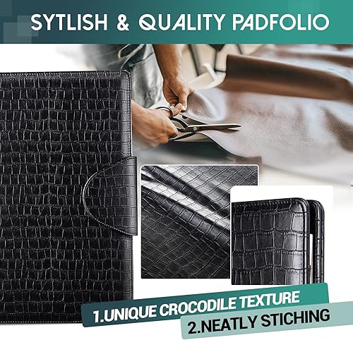 Miniatura 4 de Carpeta portafolio con bloc de notas de escritura, elegante cartera de piel de cocodrilo con funda para tablet, bolsillo para teléfono y tarjetero