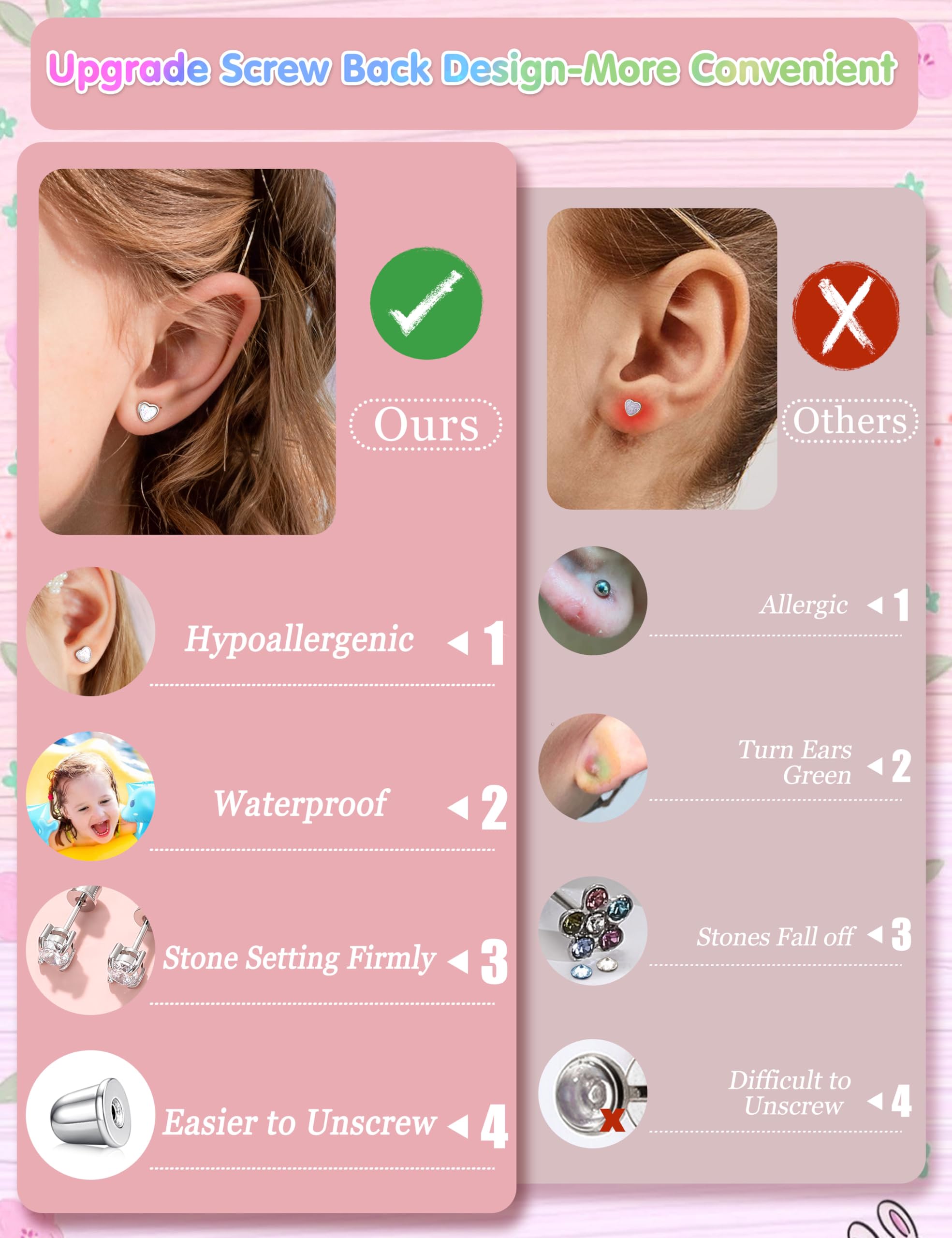 LOLIAS 10 Paires Boucles d'oreilles pour Fille Femmes Acier Inoxydable Creoles Argent Coeur Perle Fleur Papillon Boucle d'oreille Enfant Fille Hypoallergéniques Bijoux Cadeau Anniversaire Filles