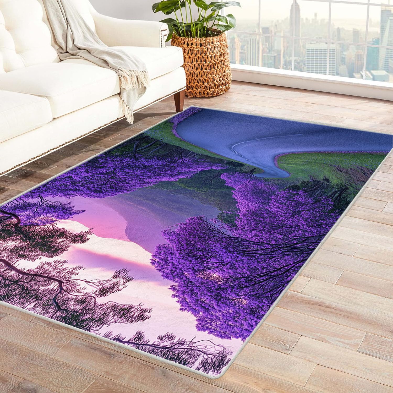 Tapis 3D moderne violet 60x90cm avec motif de route sinueuse pour chambre