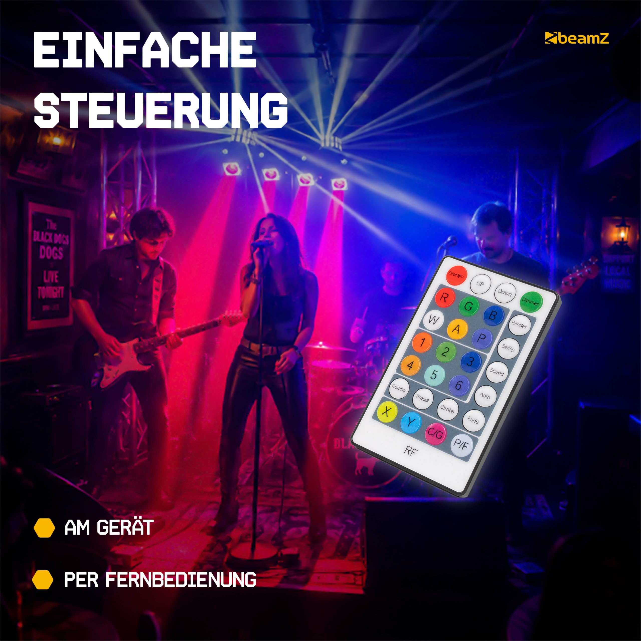 BeamZ ShowBar GO Glow - LED Partybar - 2x Mini Moving Head, 2x Derbys, 2x PAR & Wash Stroboskop - 45 Watt DMX Discolicht Partylicht Anlage, Disco Light DJ Equipment, Musikgesteuert, Fernbedienung