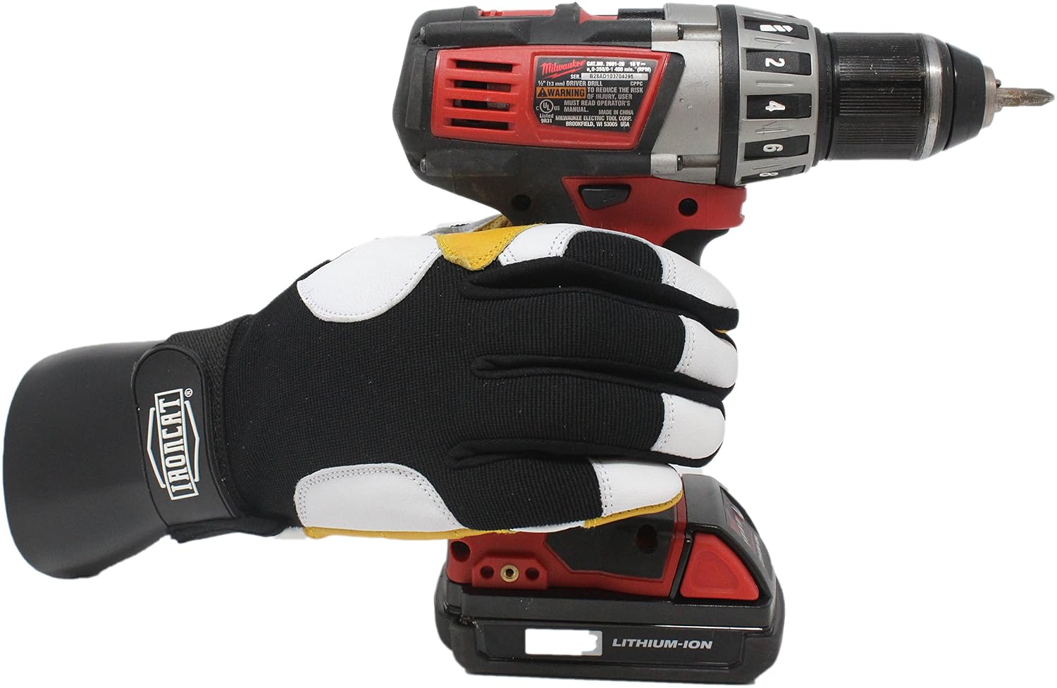 IRONCAT 86555 Premium Top Grain Goatskin Leather Gloves –Black/White/Yellow, Medium, Spandex Back Work Gloves