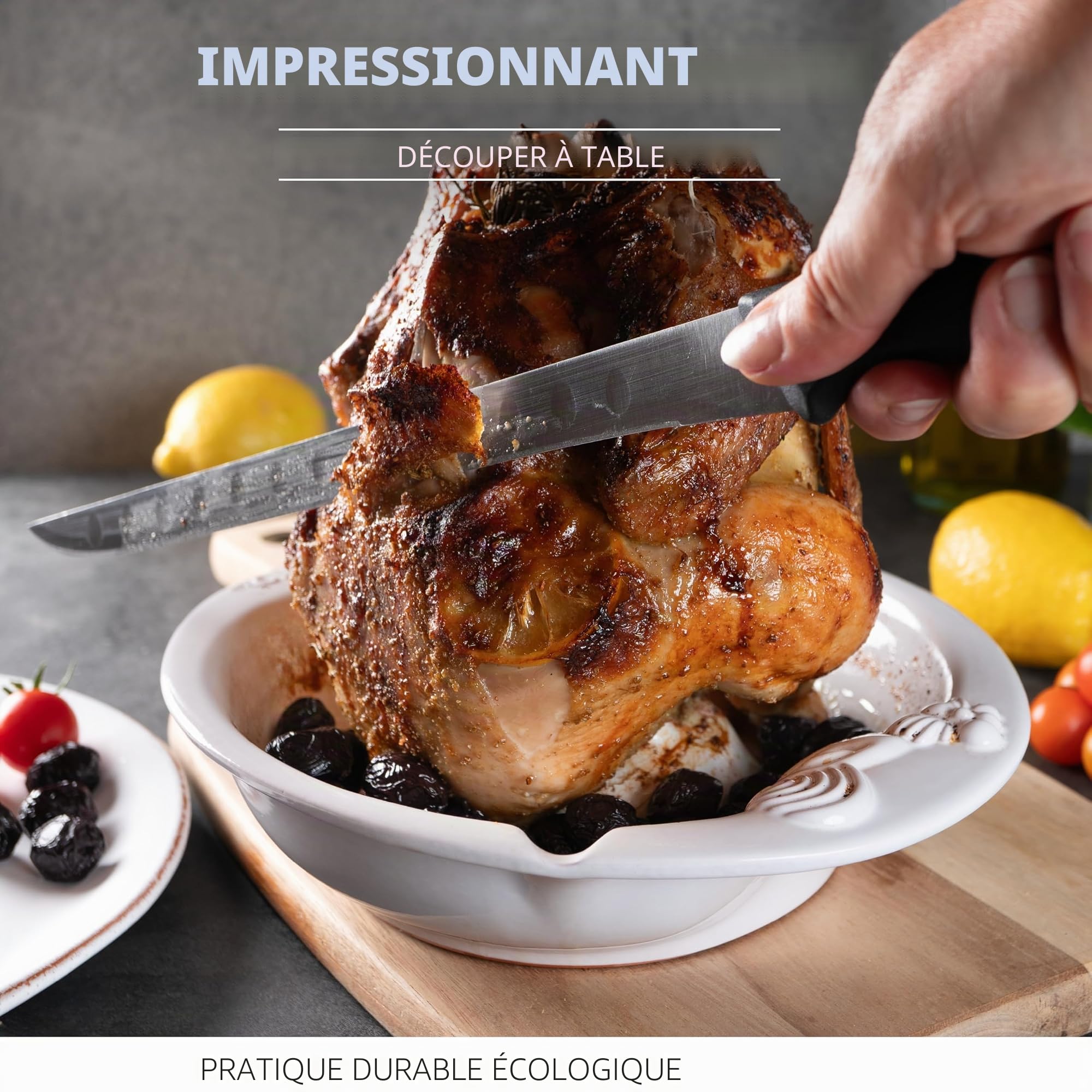 Römertopf Rôtissoire à poulet verticale en argile naturelle Ø 25 cm, avec récipient à arômes pour poulet et canard, blanc