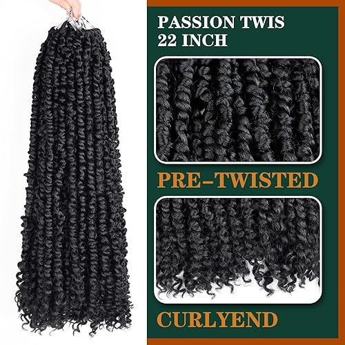 Miniatura 3 de Silike 4 paquetes de 60 raíces de 22 pulgadas, cabello trenzado de ganchillo pretrenzado de Passion Twist para mujeres negras (22 pulgadas, 1B)