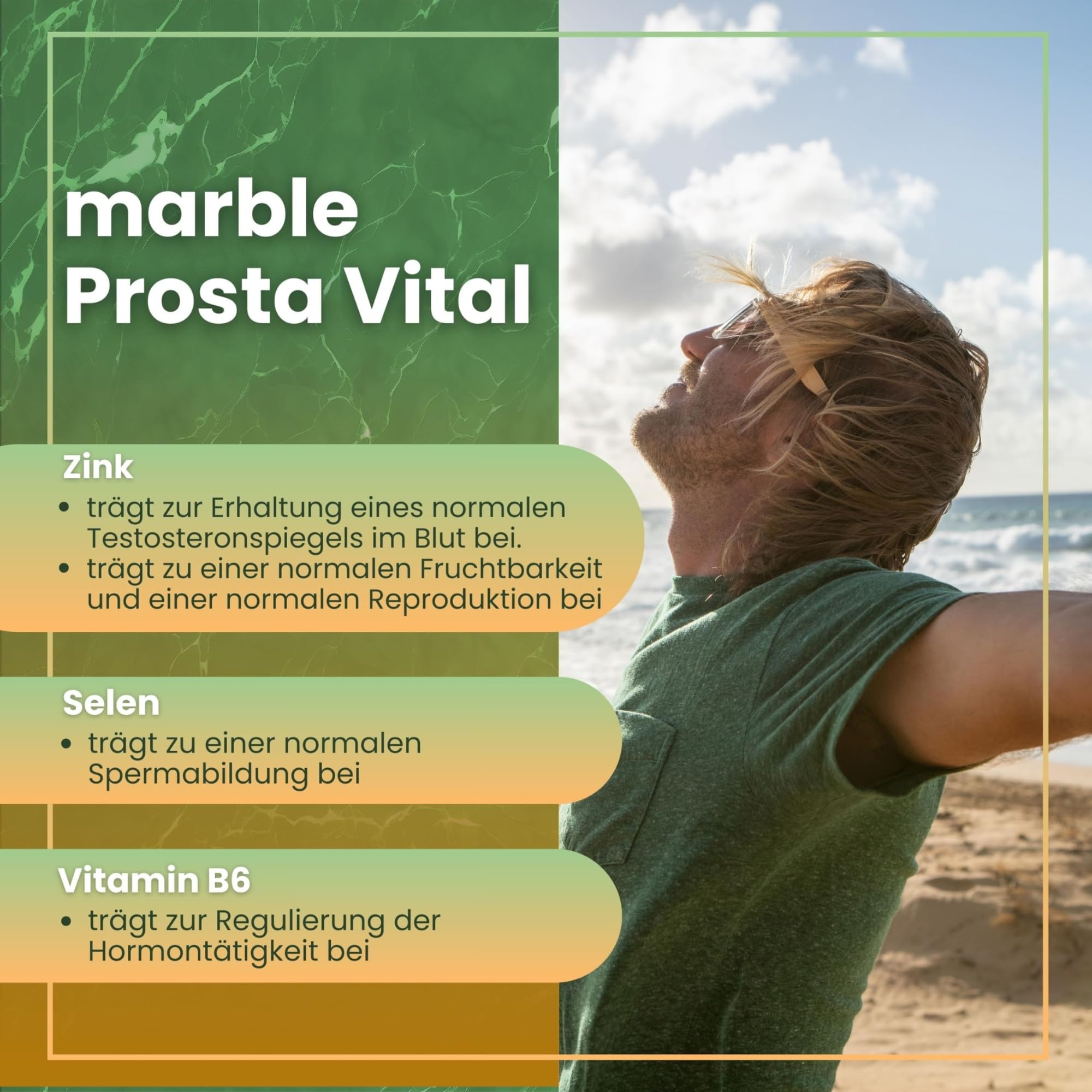 marble® Prosta Vital – Prostata Komplex Kapseln - 120 Kapseln vegan - Zink für den Erhalt normaler Testosteronspiegel + Sägepalmenextrakt, Kürbiskernextrakt, Lycopin & Ashwagandha KSM-66