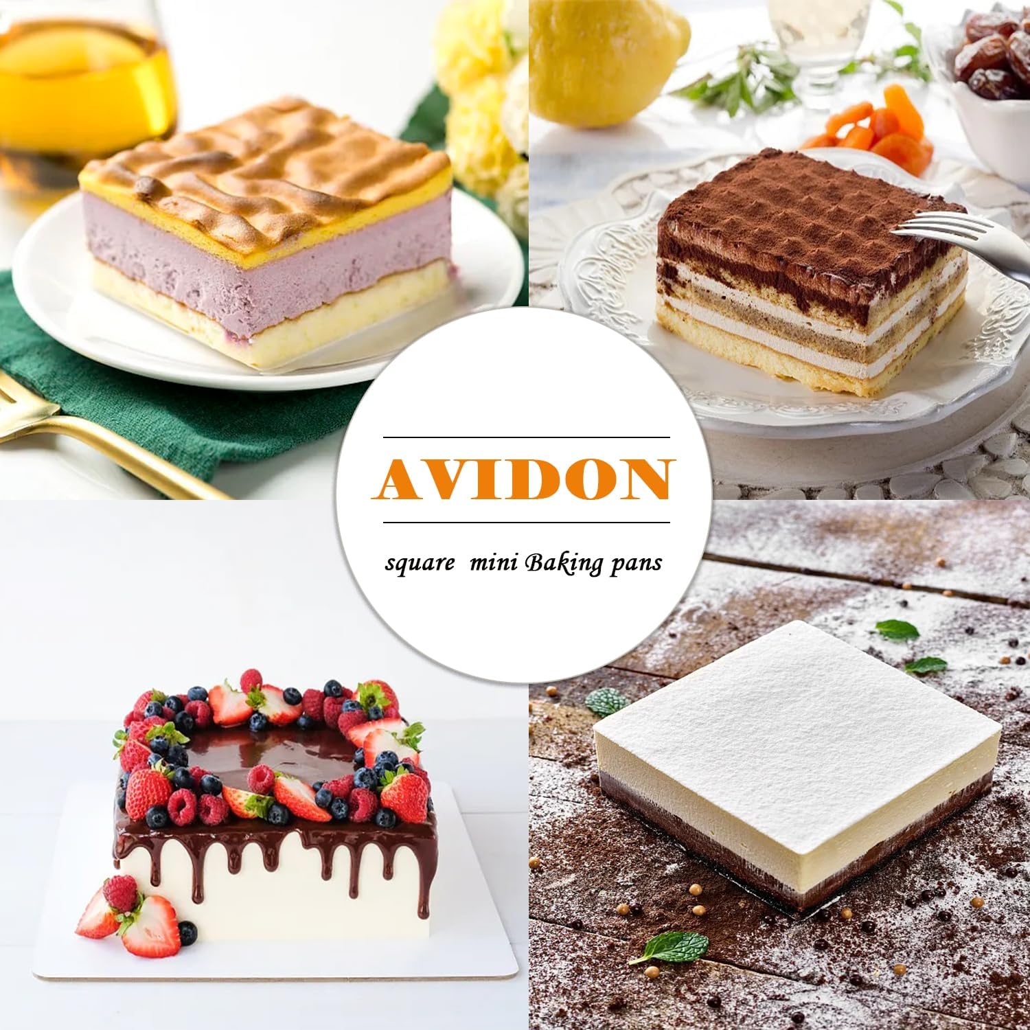 AVIDON 4 packs Silicone Square Cake Pan,5 inch Non-stick Silicone Baking Pans, cake Baking Molds for Cakes, Brownies,Bread, Pies, and Lasagna (7.5 inch) - Image 2