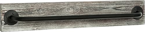 Miniatura 2 de MyGift barra para colgar toallas de madera quemada y metal negro