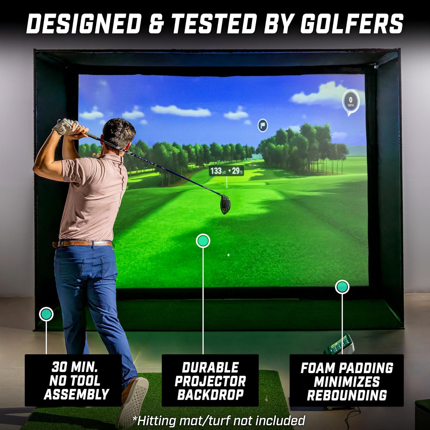 GoSports Golf Simulator Enclosure Nets - Choose 10 x 8 ft, 12 x 9 ft, or 14 x 8 ft - Complete Set with Frame and HD Impact Screen Kit image 3 of 5 B0D9HW2GYF
