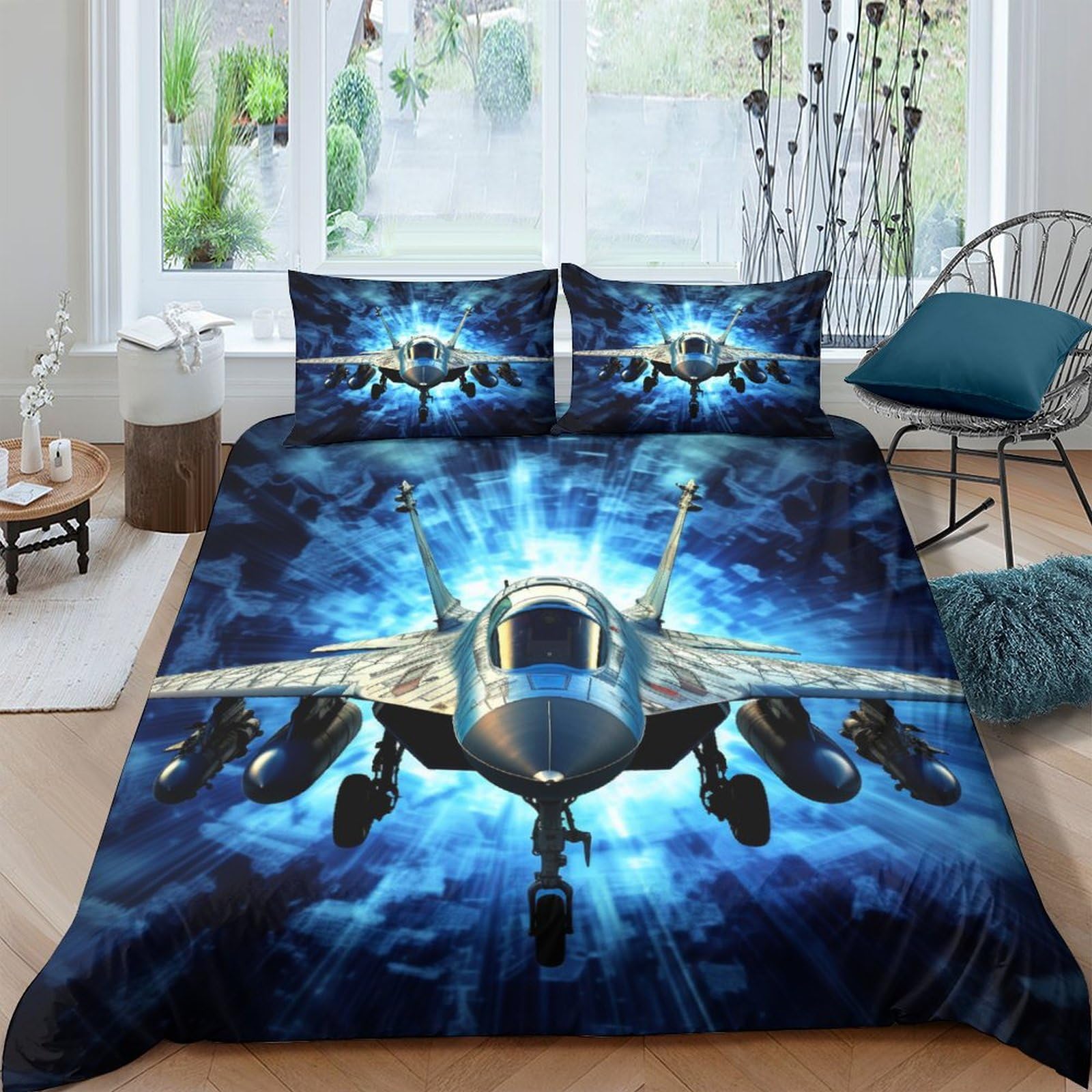 Aaharya Fighter Jet-2 Fighter Jet Duvet Cover Sets, 3D Fighter Planes Bedding Set, Soft & Cosy Breathable Comforter Covers Double（200X200cm）