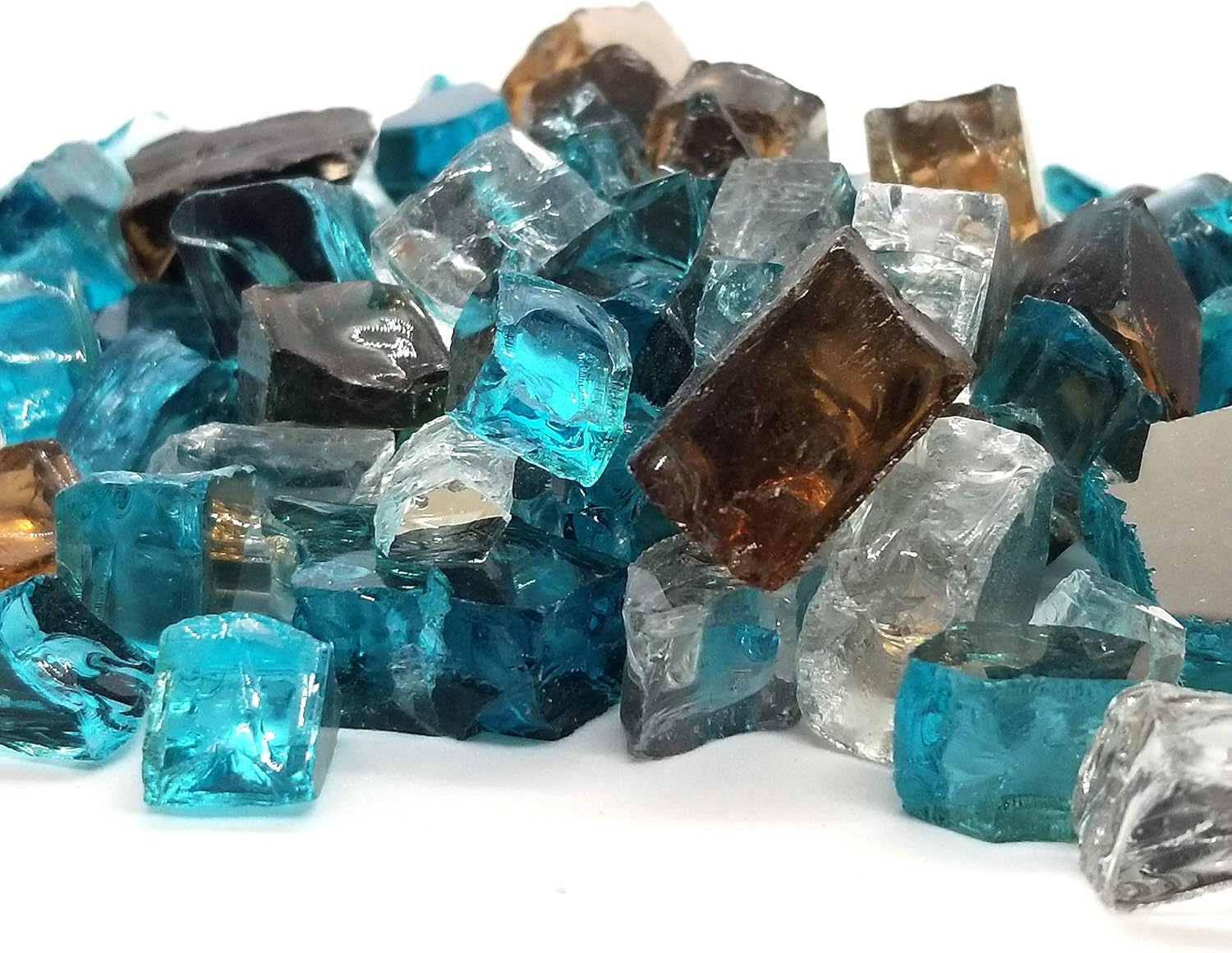 Vivid Premium 1/2" Bali Blue Amber Silver - (10 Pounds) Reflective Fire Glass for Fireplace and Fire Pit (Bali Blue)