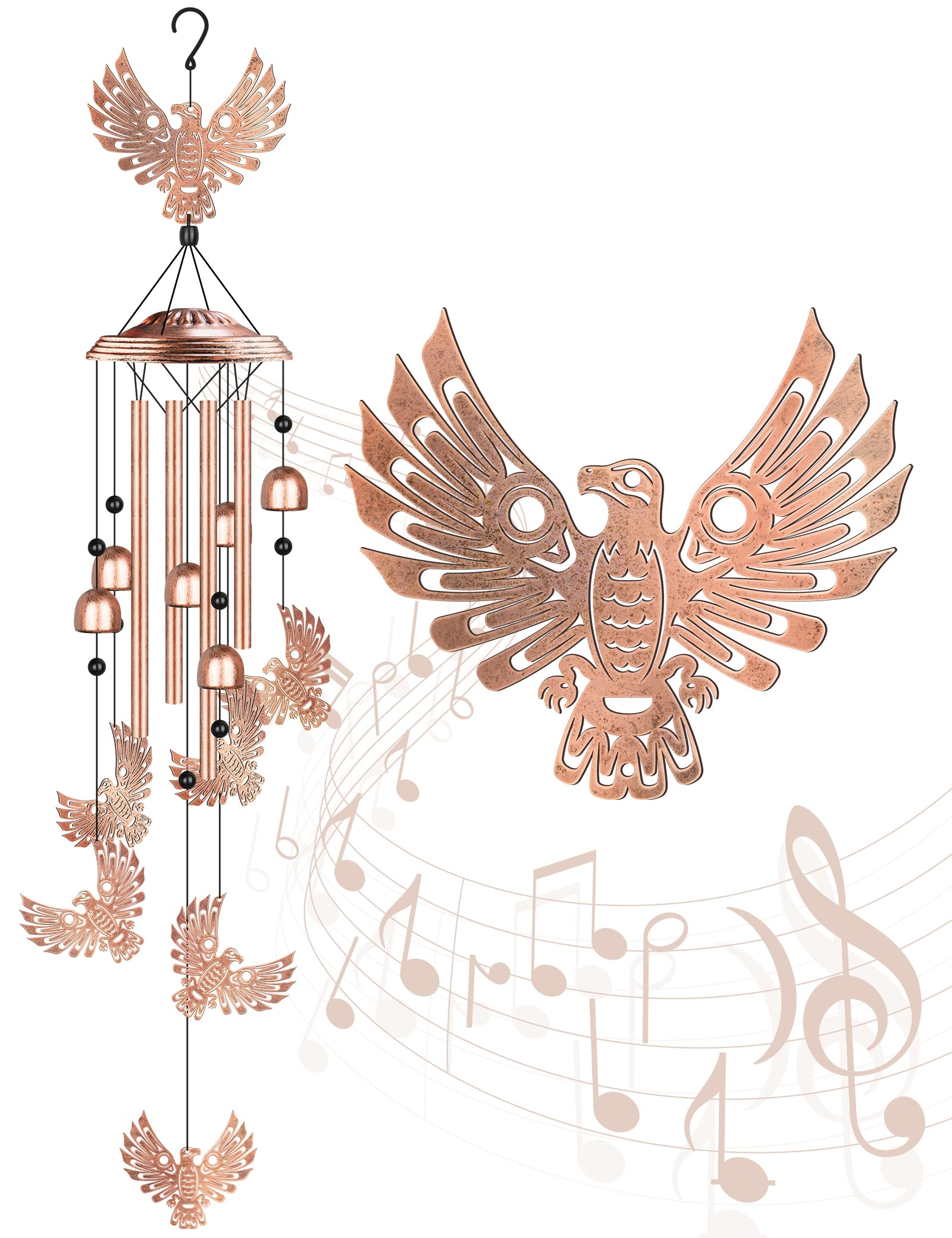 NiHomeHandcrafted Thunderbird Metal Wind Chimes for Garden, Patio Decor, Metal WindChimes, Durable, Weather Resistant Wind Chimes for Porch Indoor/Outdoor Decoration Artistic Hollow-Out Copper Design