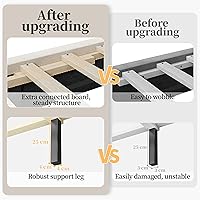 Vista 4 de Yaheetech Base de cama tamaño Queen con plataforma tapizada con lados en forma de ala/Soporte de tablas de madera/Cabecera tapizada con lados
