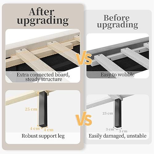 Miniatura 4 de Yaheetech Base de cama tapizada, diseño lateral de ala, soporte de listones de madera, cabecera capitoné, base de colchónno necesita somier, cama