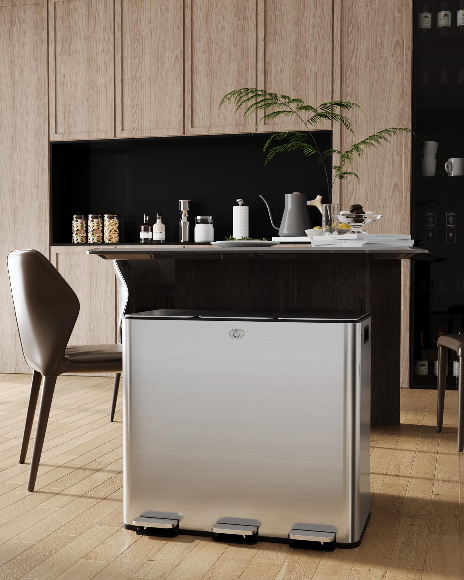 IDEALHOUSE Pattumiera in acciaio inox da 90 l, con 3 scomparti
