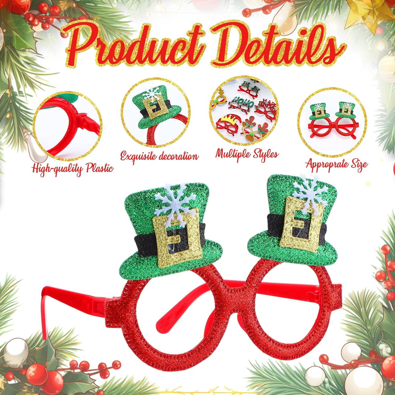 Vinsot 48 Pcs Operation Christmas Glasses Bulk Glitter Holiday Party Photo Frames Favor Eyeglasses Unisex Xmas Decor(Funny)