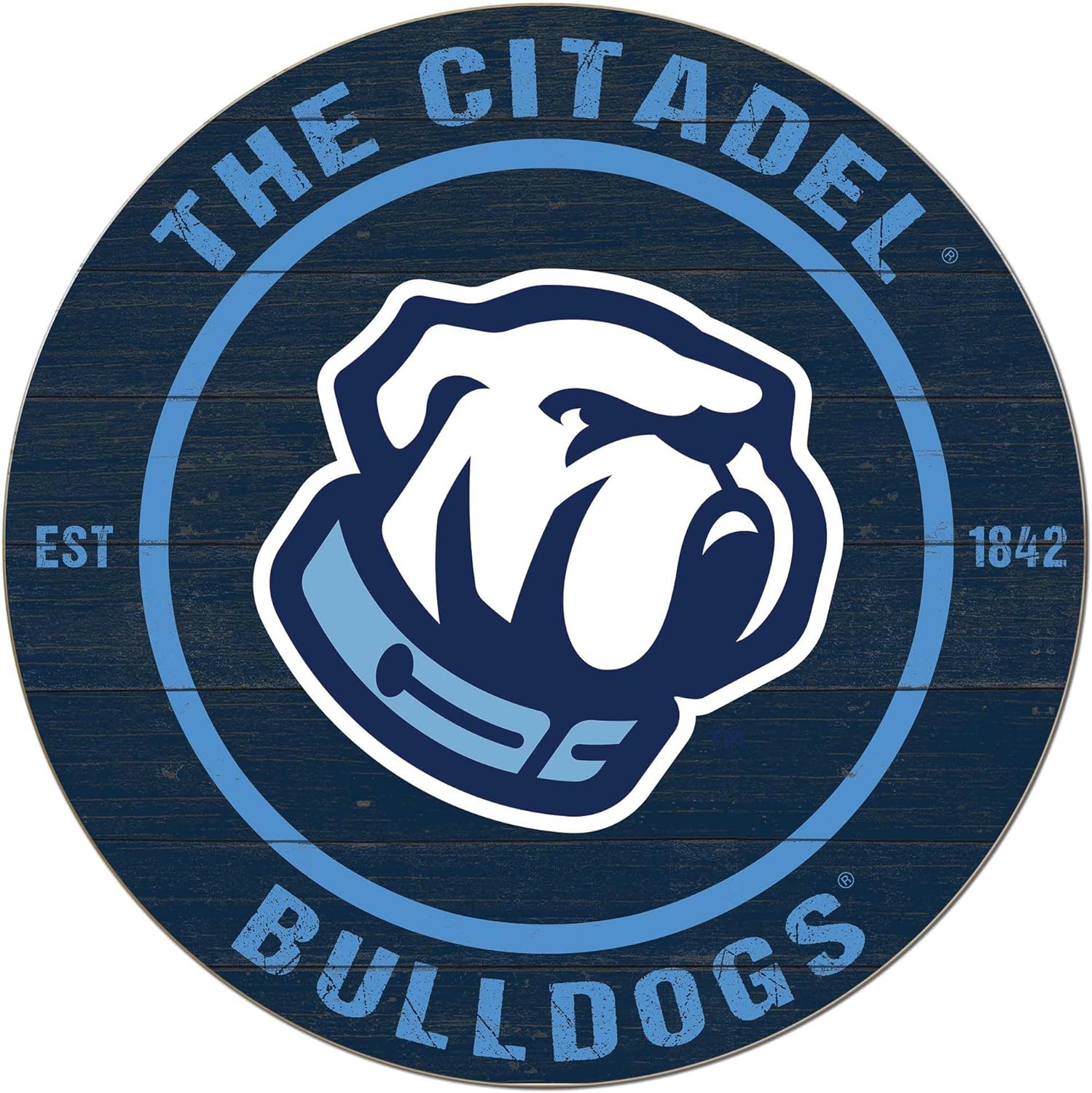 KH Sports Fan Citadel Bulldogs Colored Circle Sign, 20x20 Inches, Bulldogs Decor for Dorm, Bedroom, Fan Cave, Living Room; Display Your Team Spirit with This Unique Citadel Bulldogs Wall Art