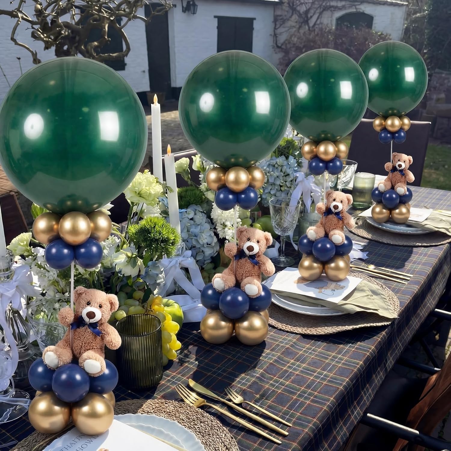 5 Set Tartan Plaids Baby Shower Table Centerpieces We Can Bearly Wait Baby Shower Decorations Blue and Green Balloon Kit for Gender Reveal Birthday Party Supplies
