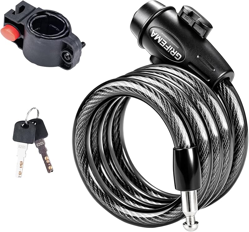 Heavy Duty Anti-Theft Bike Cable Lock, 4FT Long 1/2 Inch Thick, Key Lock with Mounting Bracket for E-Bike, Scooter, Bicycle, Gate, Fence & Outdoor Use