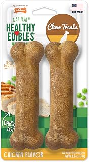 Nylabone Healthy Edibles Natural Dog Chews Long Lasting Chicken Flavor Treats for Dogs, Medium/Wolf (2 Count)