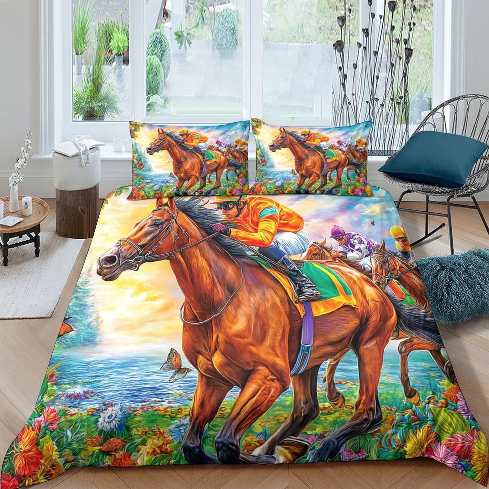 Housse de couette 260x220 Trakehner avec 2 taies d'oreiller microfibre