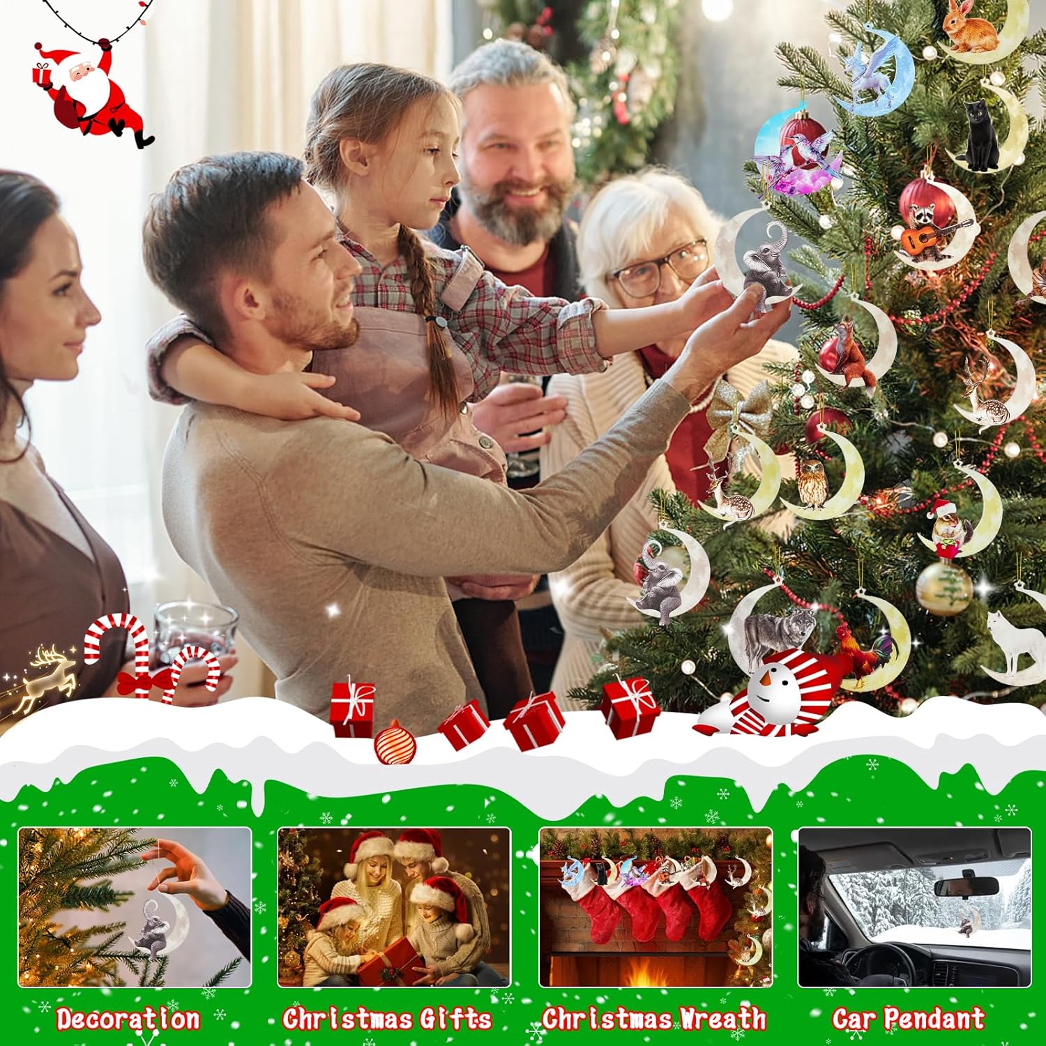 Animals Sitting On The Moon Ornaments for Christmas Tree - Elephant Christmas Ornament and Decorations - Gift Ideas - Image 6