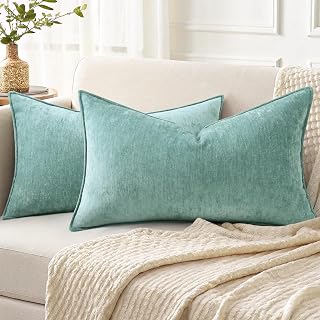 decorUhome Chenille Aqua Haze Velvet Throw Pillow Covers 12x20 Set of 2