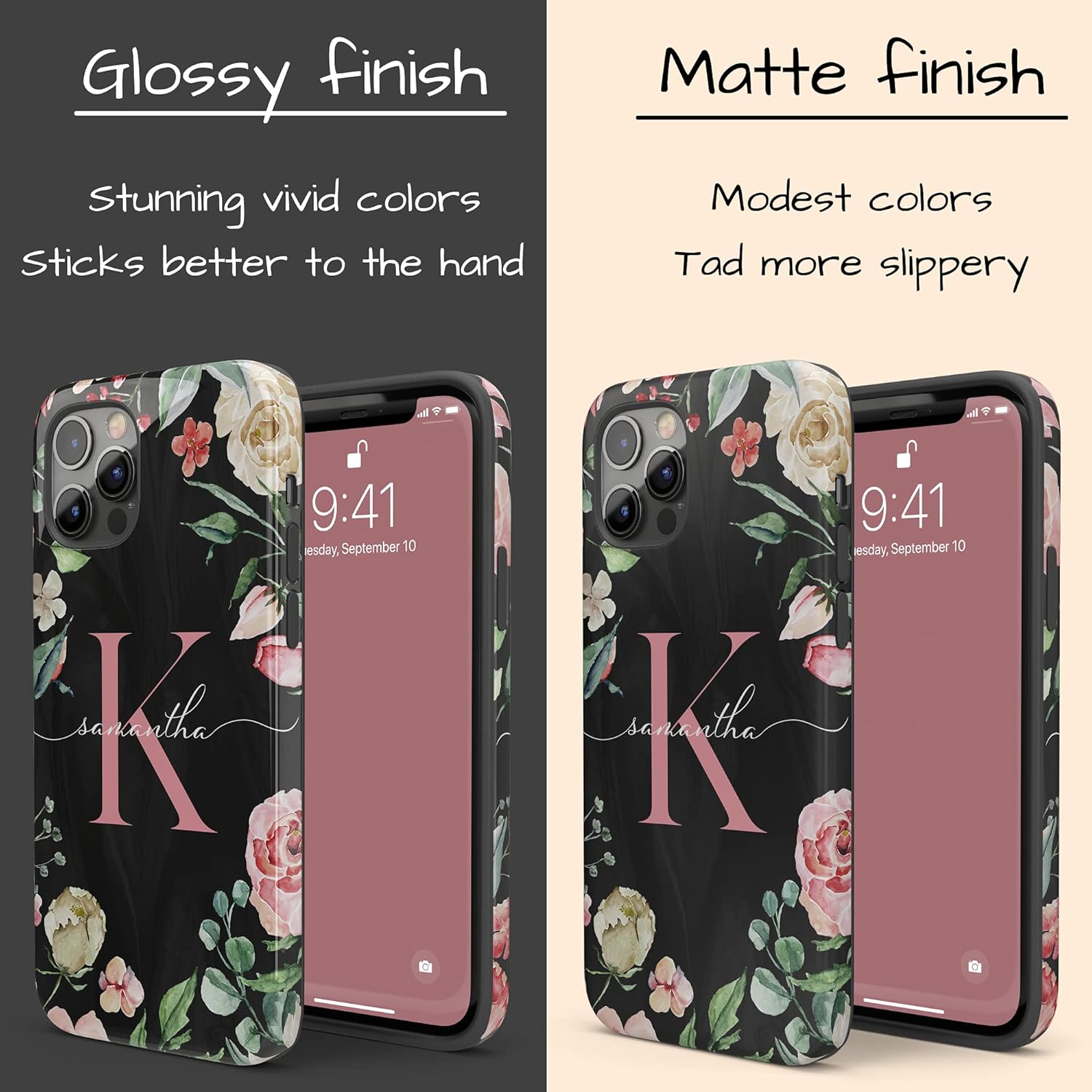 Custom Roses Monogram Initial Case, Personalized Name Case, Compatible with iPhone 17 Air, 16 Pro Max, 15 Plus, 14, 13 Mini, 12, 11, X/XS Max, XR, 7/8