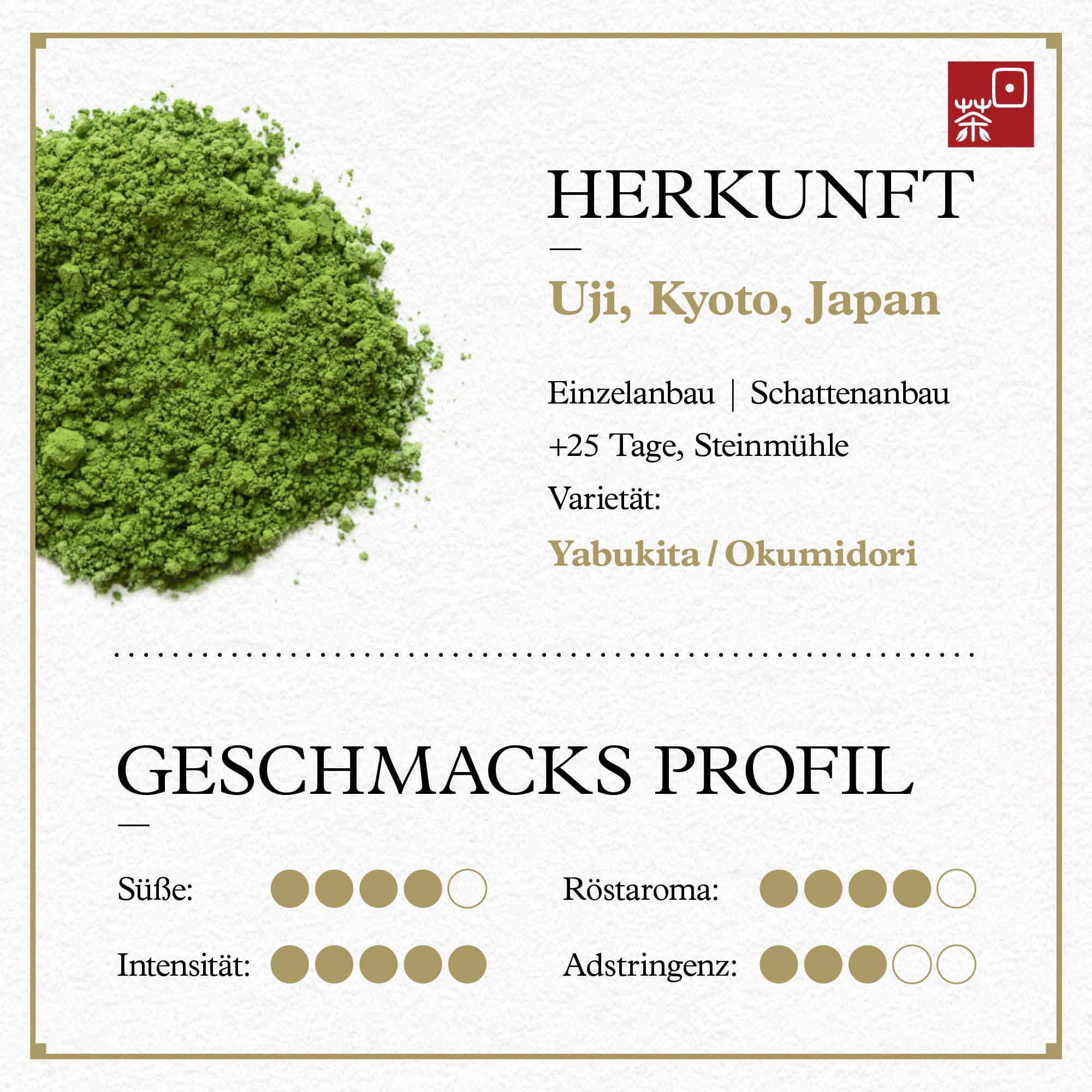 Ocha & Co. Kyoto Uji Matcha Ceremonial 50g – Erste Ernte – Traditionell japanisch im Steinmühlenverfahren hergestellt – 100% natürlich & laborgeprüft