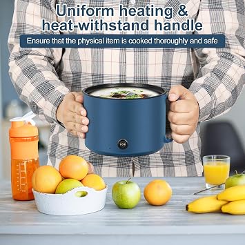 Electric Hot Pot with Steamer 1.8L/54oz Non Stick Ramen Cooker for Pasta Dumpling Soup Steak, Multipurpose Electric Skillet with Dual Power Control, Over-Heating & Boil Dry Protection(Blue)