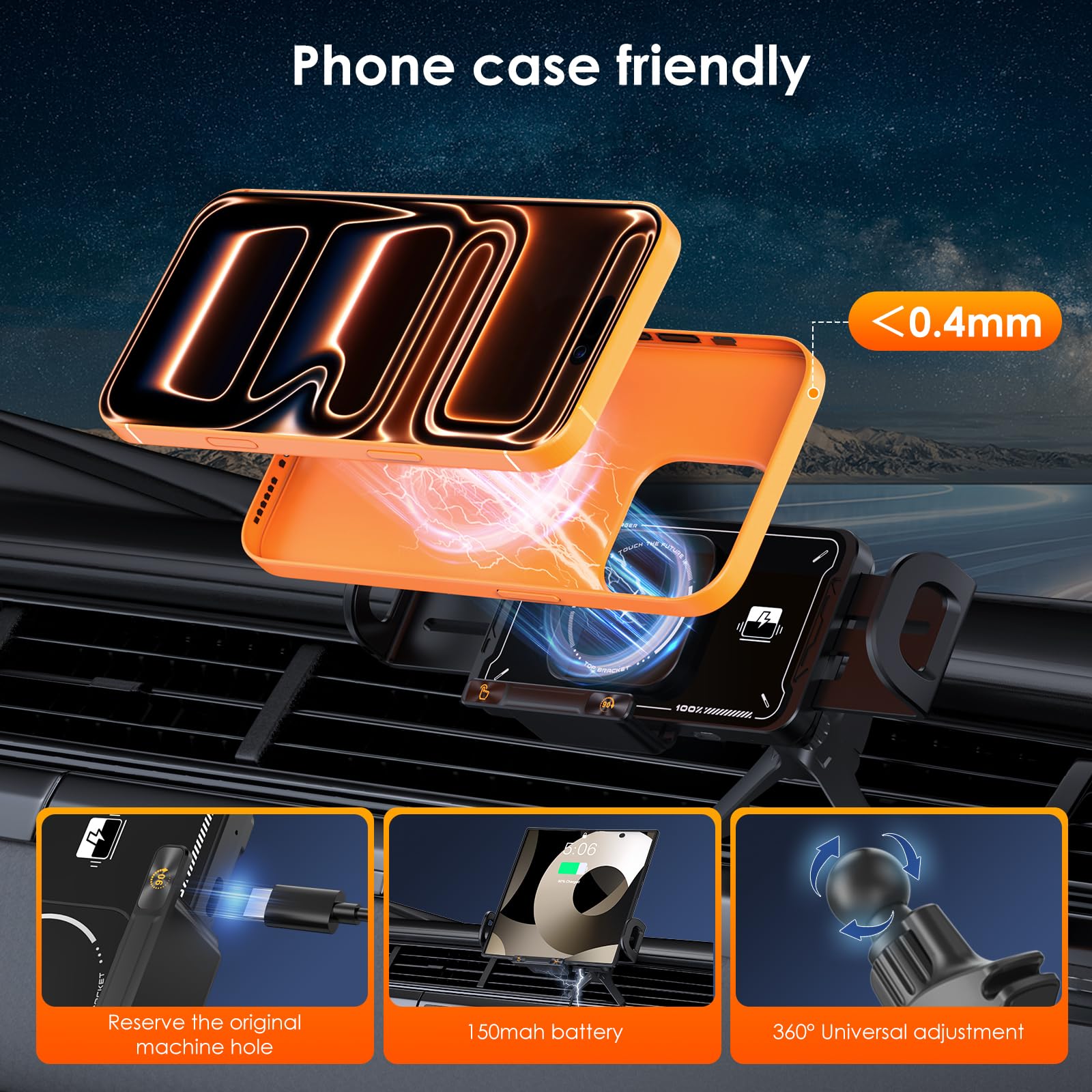 Qoosea 15W Support Telephone Voiture Induction, Qi Rapide Chargeur Induction Voiture sans Fil avec Ventouse Clip QC, Support Chargeur pour Samsung Galaxy Z Fold 7/6/5/4/3 S25/S24 iPhone 17 Série