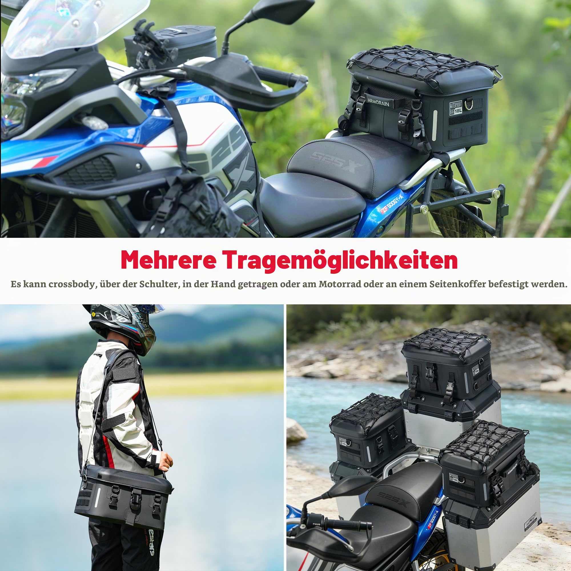 Motorrad-Hecktasche wasserdicht 18 L Gepäckträgernah Hartschalenkoffer Motorrad-Kameratasche für Radfahren Abenteuer Reisen
