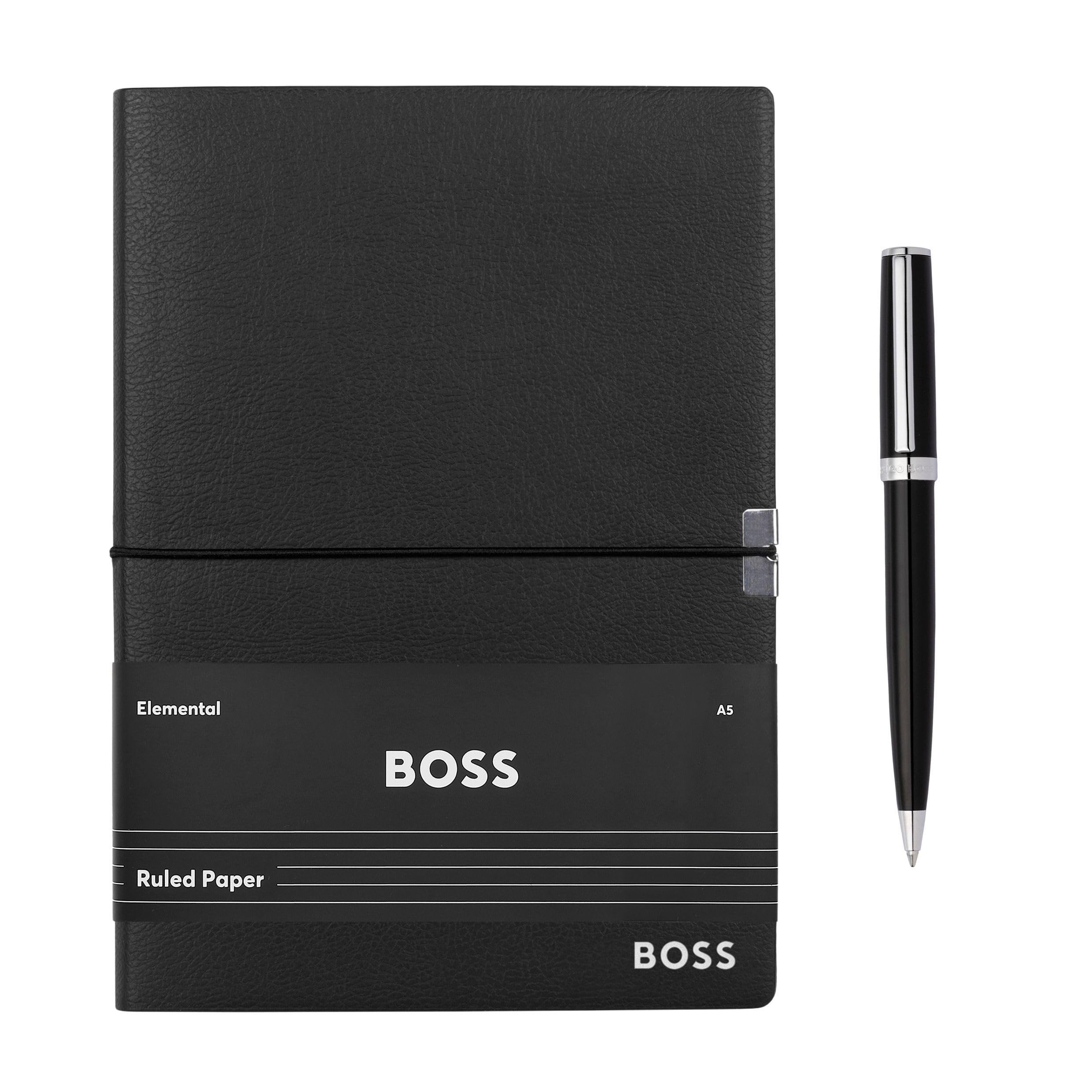 Hugo Boss Schreib-Set Kugelschreiber Gear Icon und A5 Notizblock Elegance Storyline in der Geschenkbox, HPBH124A