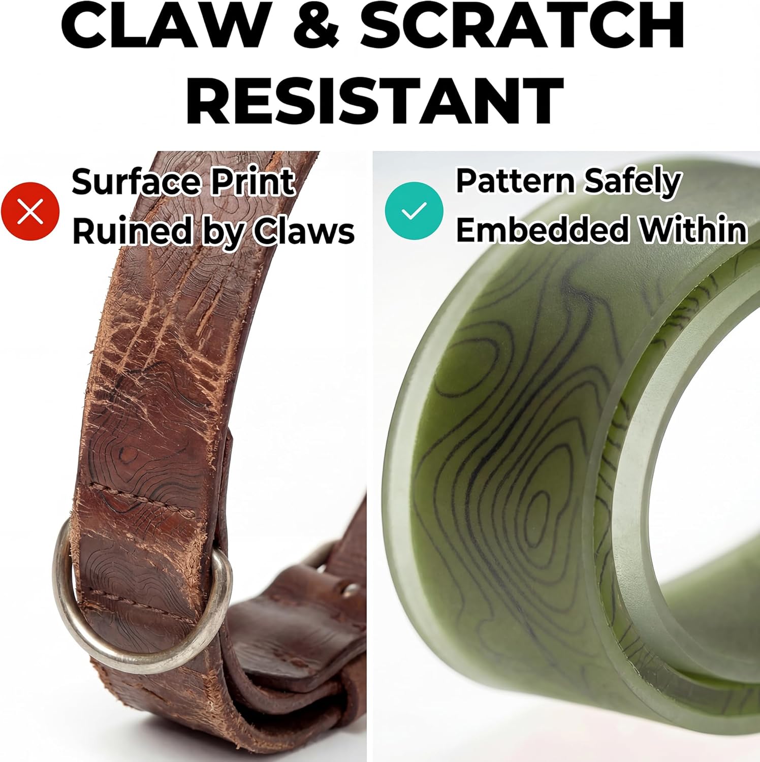 Waterproof Dog Collar, Designer Topographic Print, Soft Touch & Odor Proof, Dirt-Resistant, Easy Clean & Adjustable for Everyday Adventures (Avocado Green, Large)