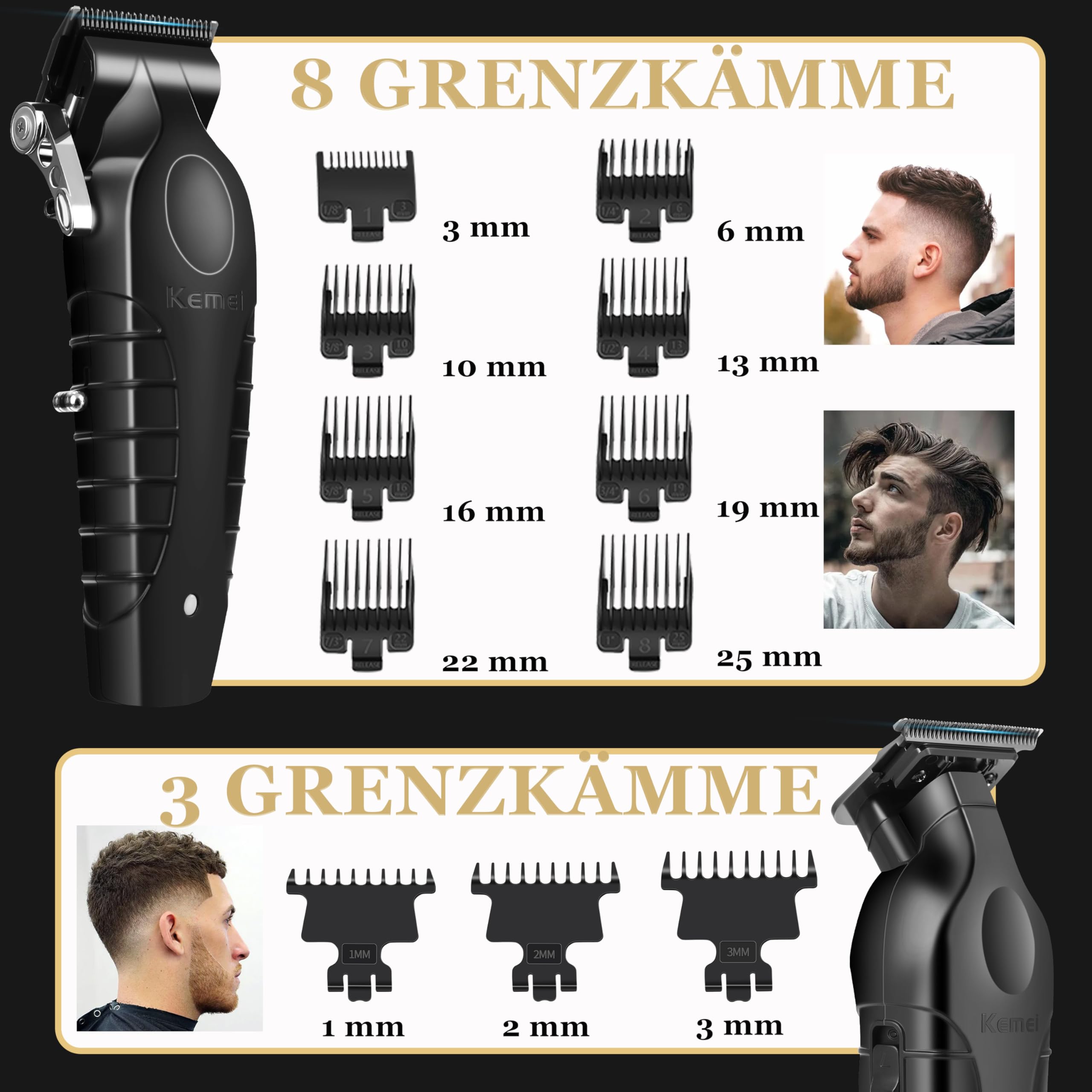 KEMEI Professionelle Haarschneidemaschine, Haar-/Bartschneider, Folienrasierer-Set für Männer, kabellose Haarschneidemaschine, elektrischer Rasierer mit Ersatzköpfen & Netzen, USB-Haarschneideset