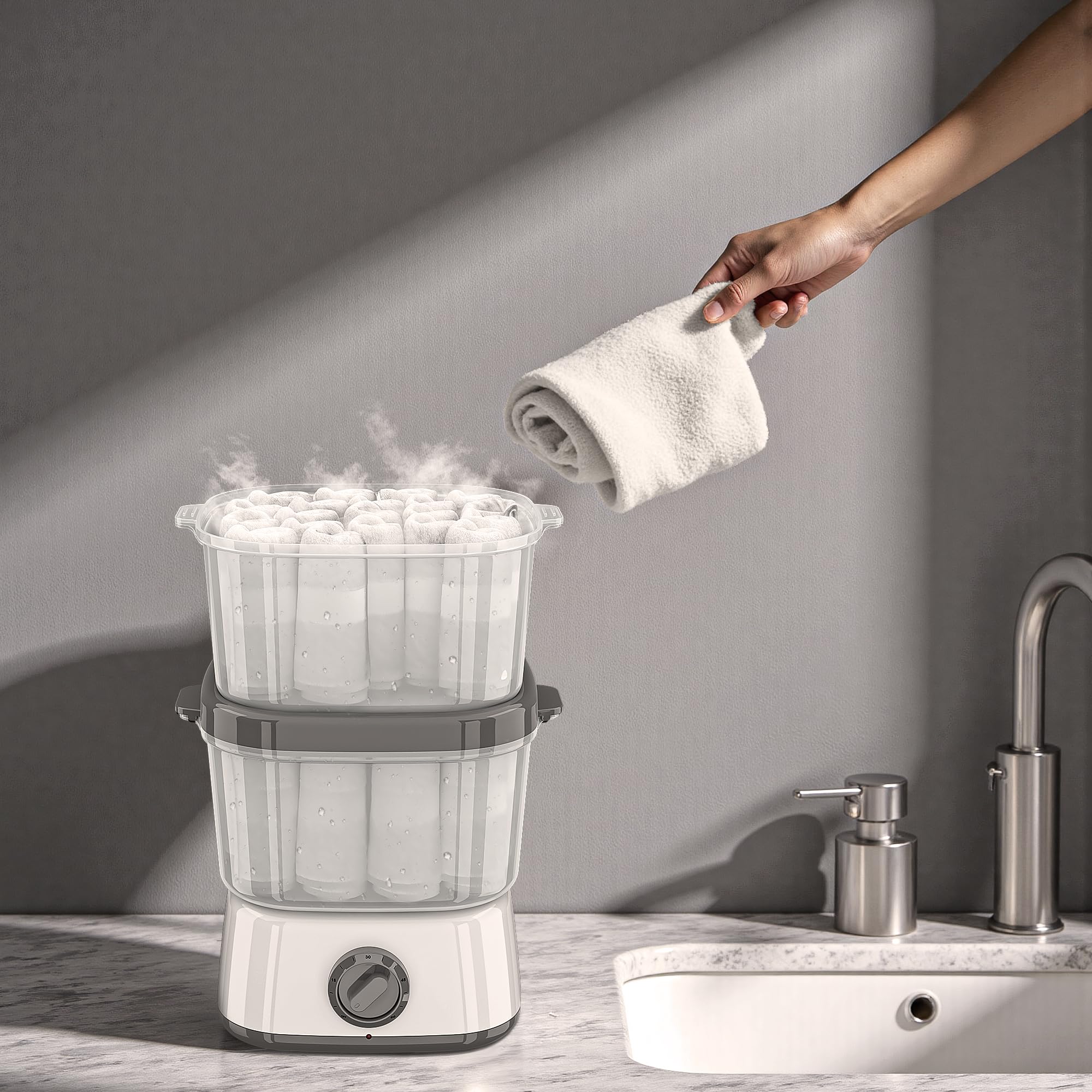 Calentador de toallas 2 en 1 de 6 l, para toallas calientes, gran capacidad, fácil y versátil para peluquería, salón de belleza, spa, manicura, hotel, hogar, color blanco