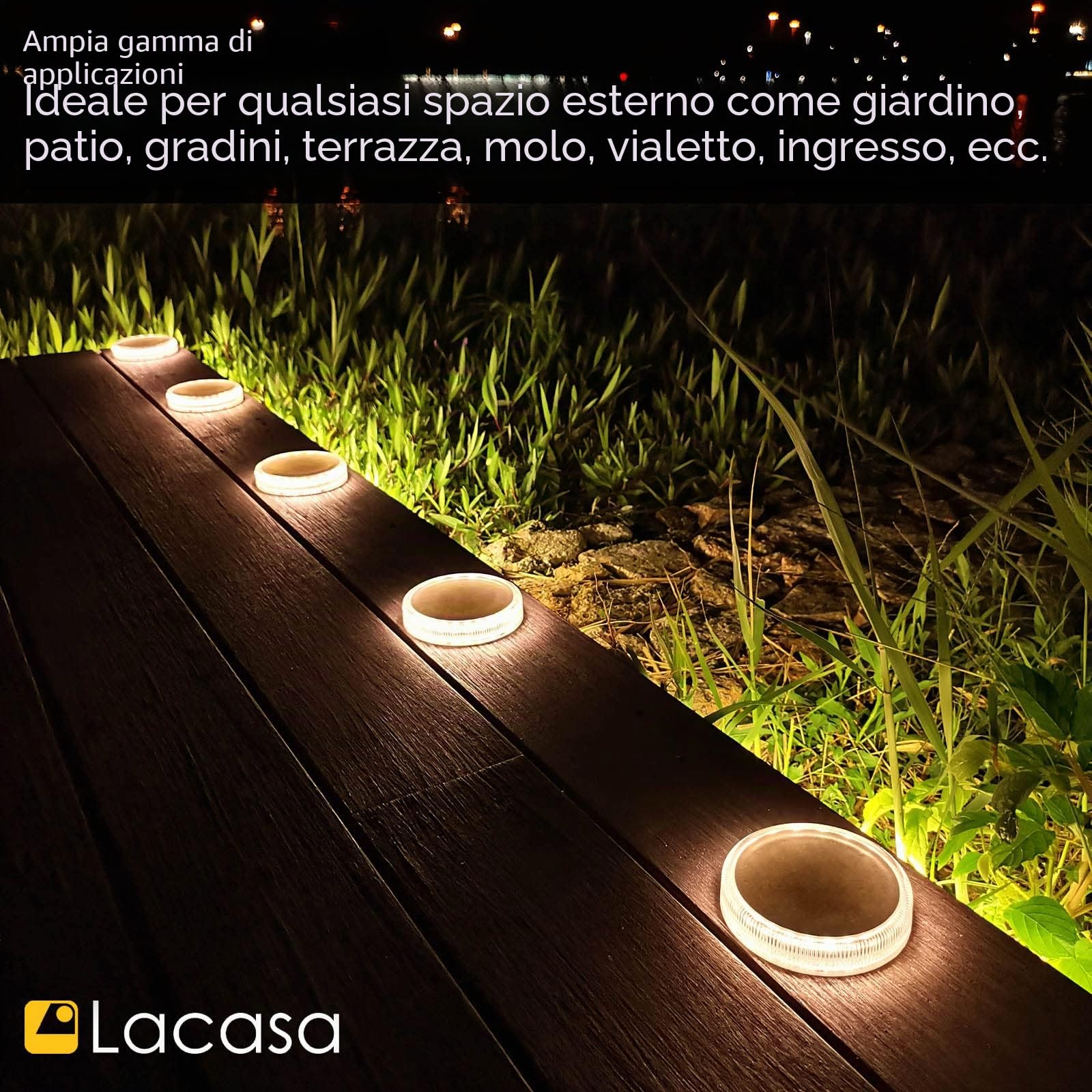 Luci Solari da Giardino, Lampada Solare da Esterno, Luci di Sicurezza Faretto per Ponte Vialetto Passerella Percorso Scale Piazza Cortile Auto On/Off - Bianco caldo 4pcs