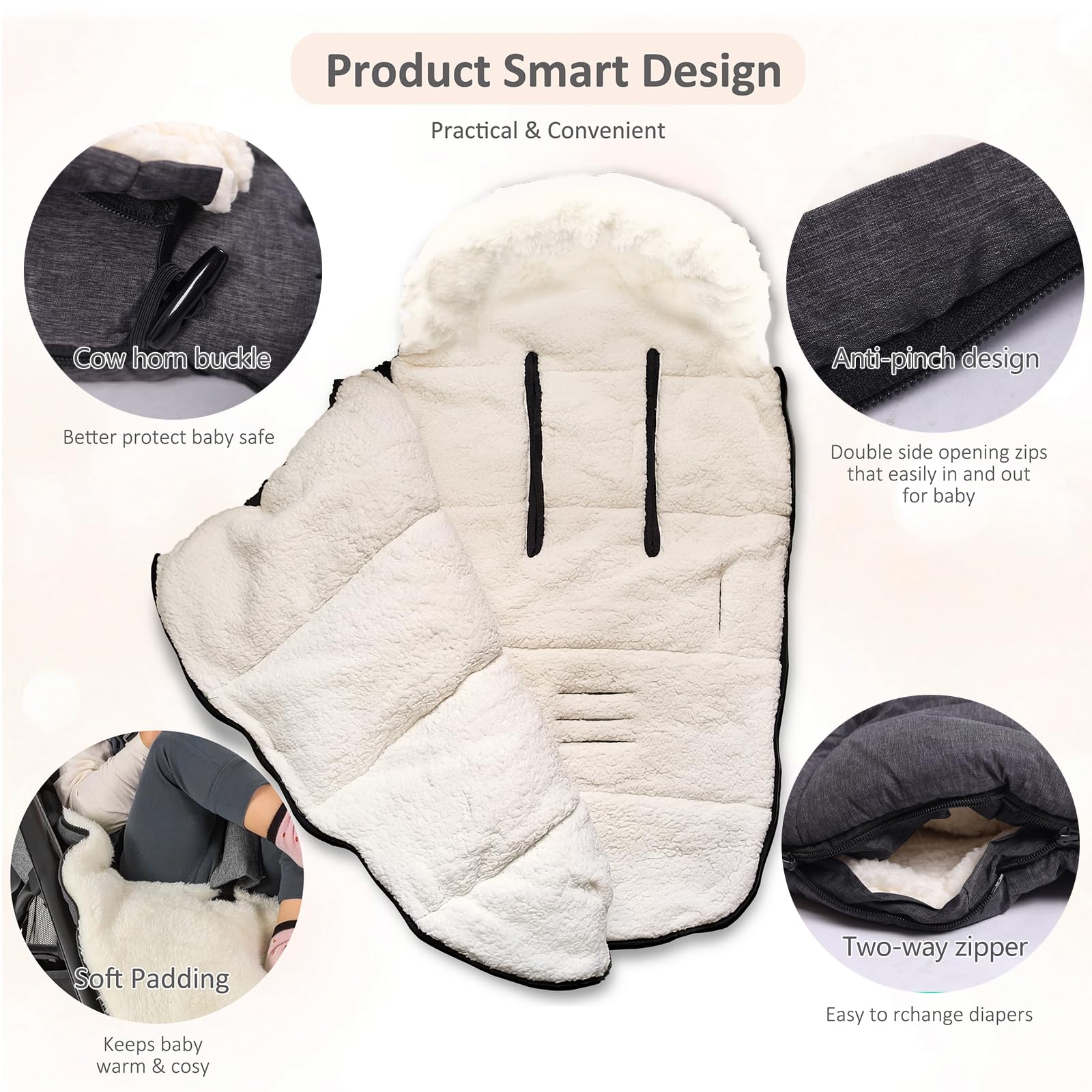 auvstar Universelle Chancelière pour Poussette,Chanceliere Bebe Poussette,d'hiver Imperméable À l'eau Coupe-Vent Froid Détachable Chanceliere Universelle pour Poussette