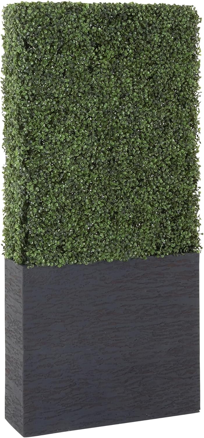 Green Plastic Boxwood Hedge Topiary with Black Planter Box