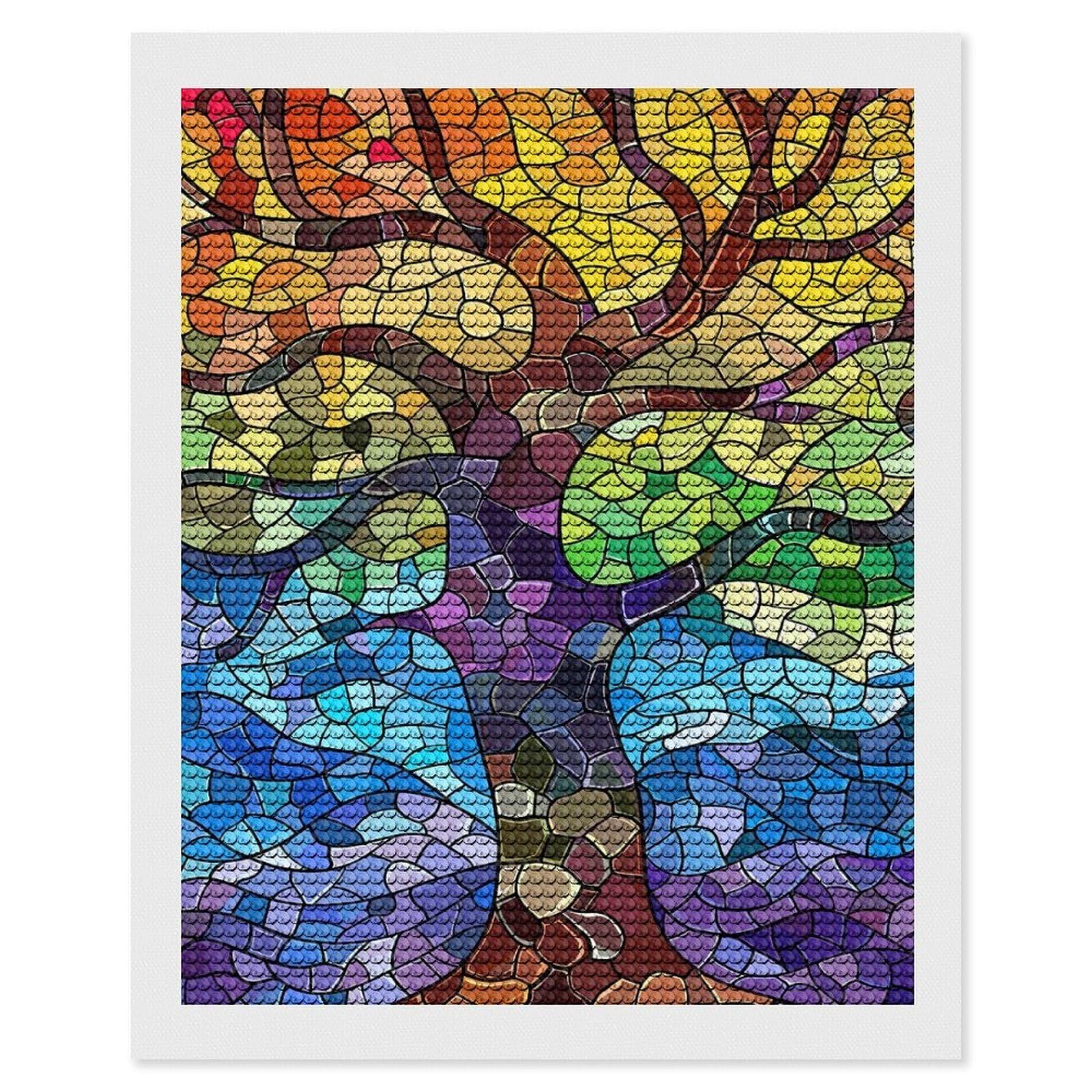 Junmoney Stained Glass Tree of Life Full Drill Diamond Painting Kit 16"x20", Mindful Craft Activity, Bedroom Decor, for Adults, Gift Idea
