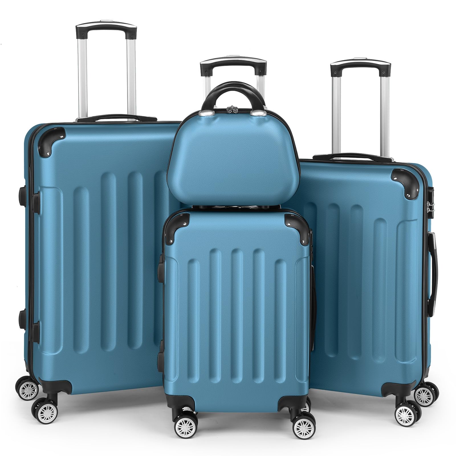 LEADZM Set di Valigie Rigide 4 Pezzi con Beauty Case (Blu marine)