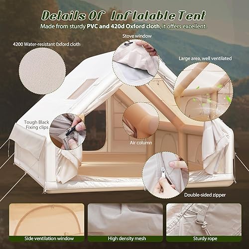 Miniatura 6 de Camping Tent Waterproof Inflatable Tent Portable Inflatable for Winter Beige