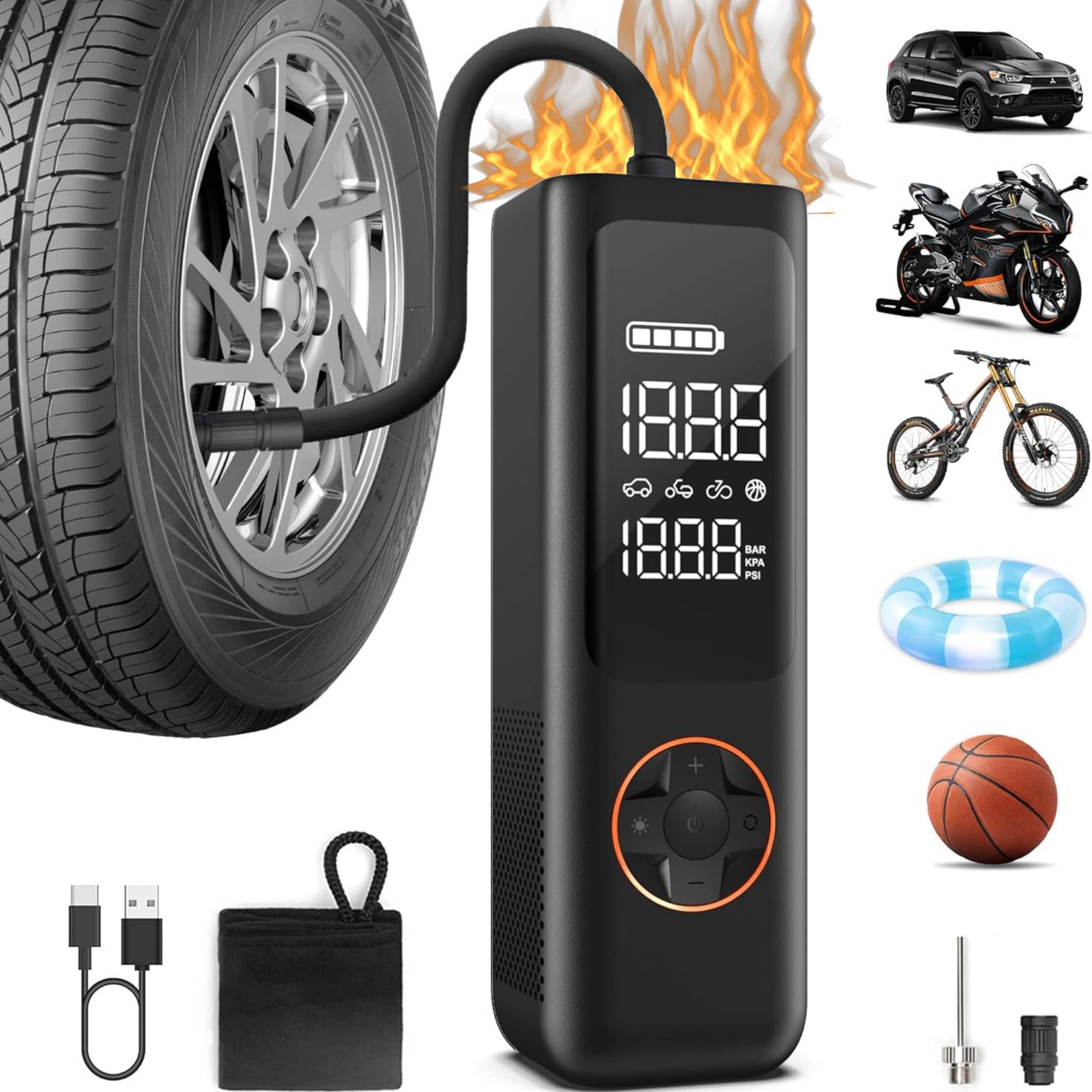 XIAOMI Catena Ecologica, QiCYCLE P1 Portable Electric Air Compressor, Compressore Aria Portatile, 150 psi, Luce Led, Type-C, 6 Modalità di Gonfiaggio, Per Auto, Moto, Bicicletta