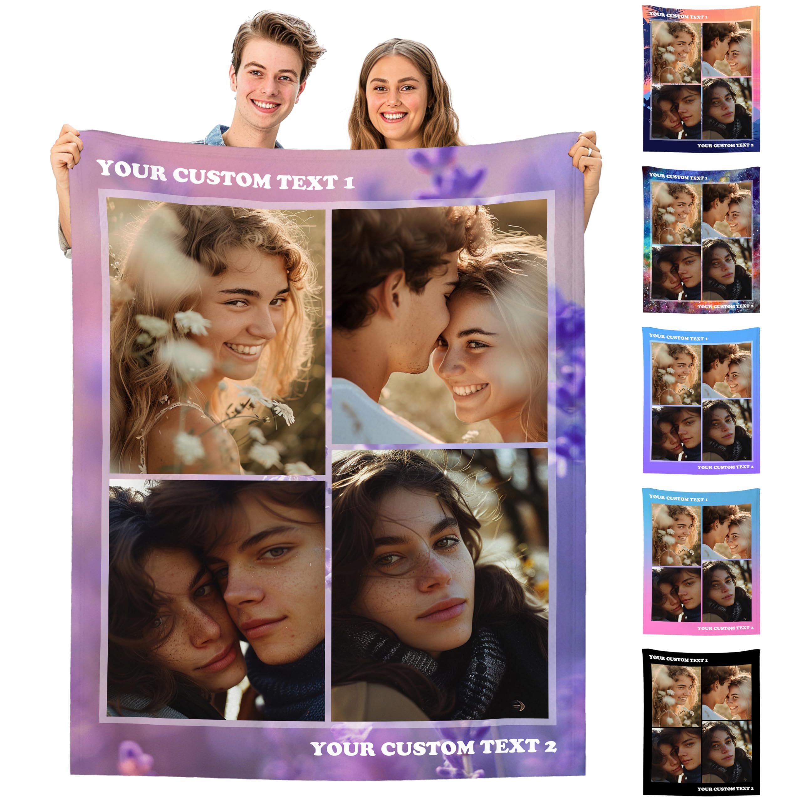 WarmHugs Custom Blankets with Photos Text, Customize Picture Blanket Personalized Lavender Print Blanket Girlfriend Boyfriend Couples Pictures Throw Blankets Christmas Birthday Gift
