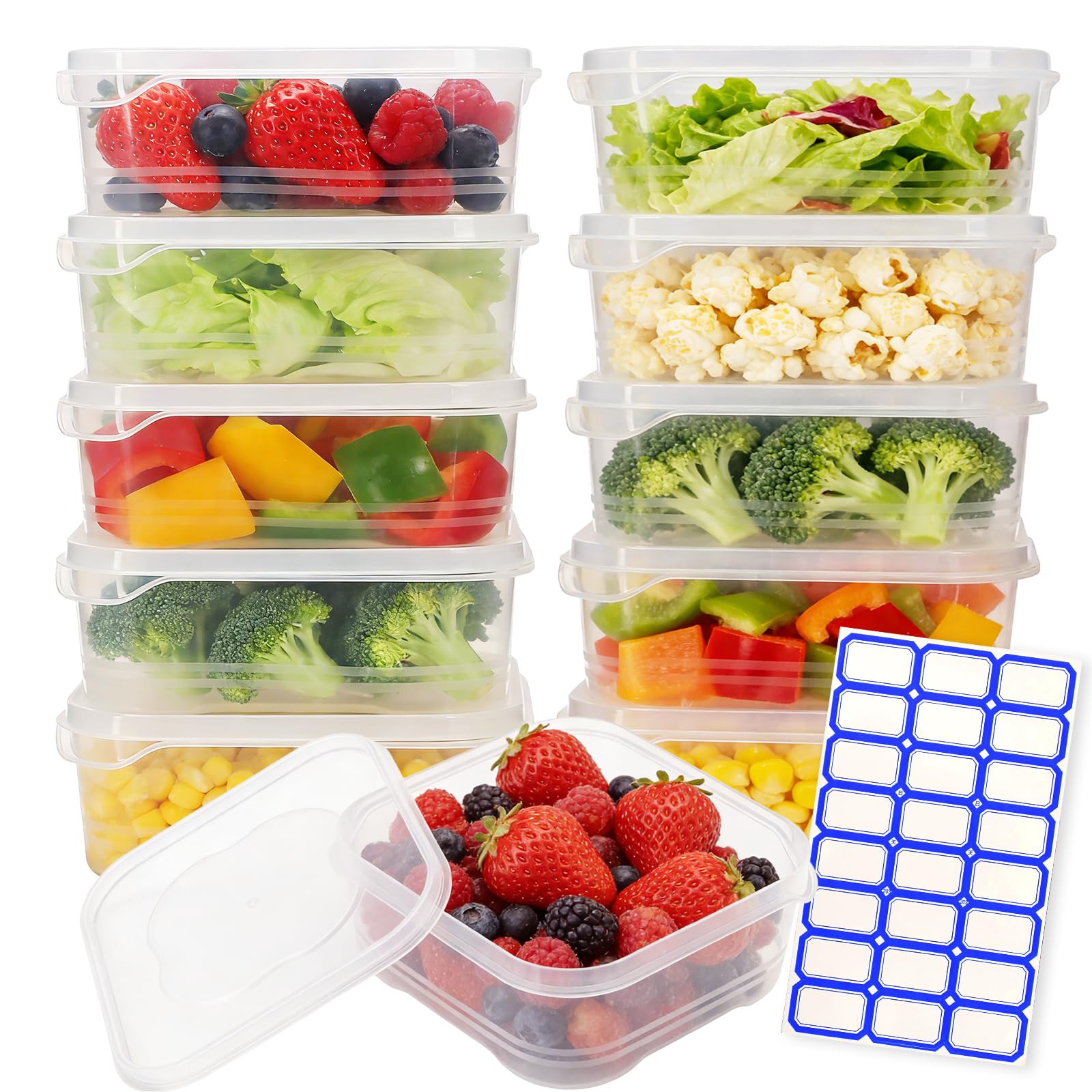 10Pcs Meal Prep Containers, Reusable Food Storage Containers with Lids, BPA Free Plastic Freezer Storage Boxes, 22OZ Lunch Container with 1 Lable for Kitchen Storage