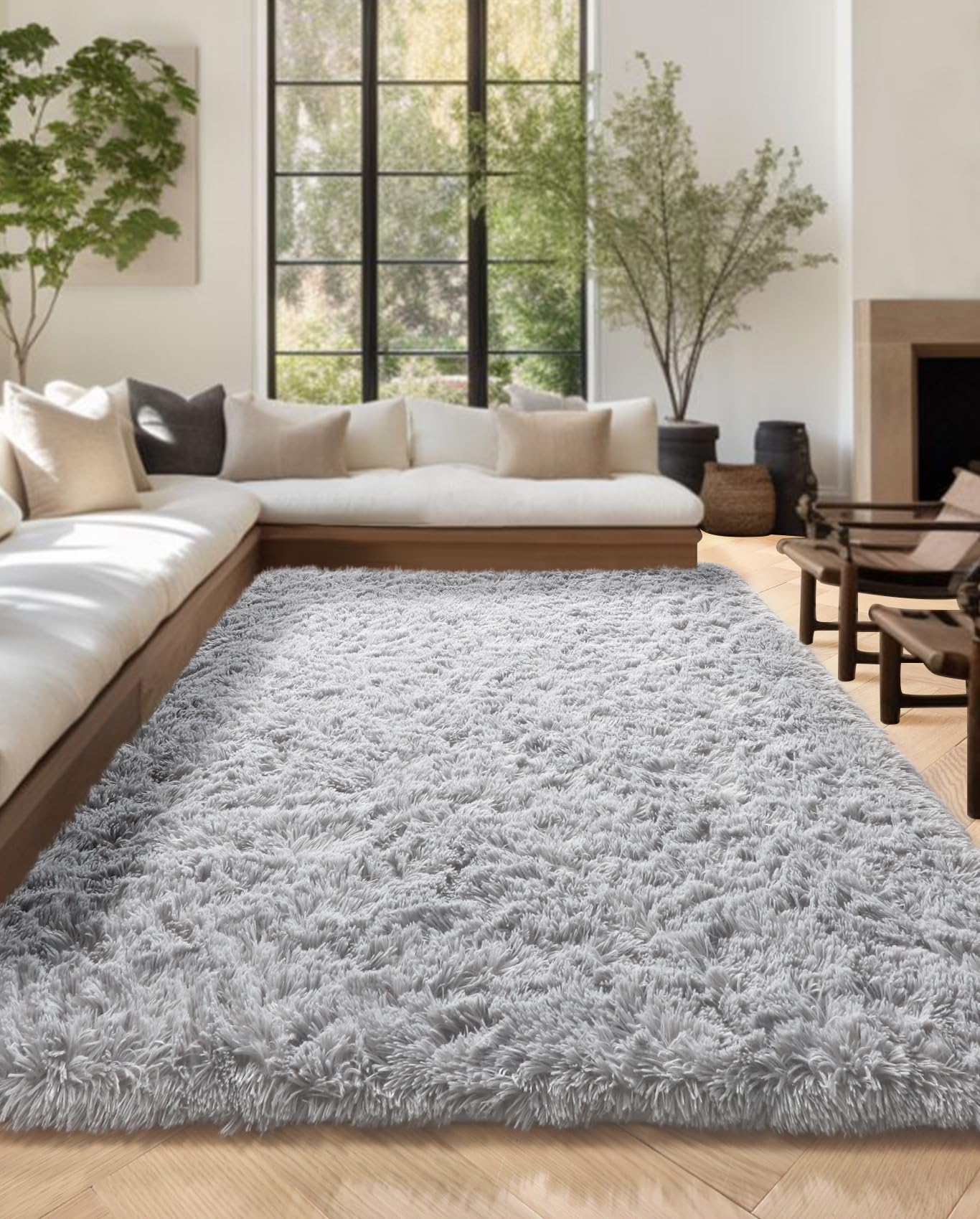 PAGISOFE Super Soft Shaggy Rugs Carpets, 5x7 Feet, Plush Area Rugs for Living Room Bedroom, Furry Rugs for Nursery Playroom, Cute Room Decor for Baby, Shag Carpet for Dorm Decor, Light Grey
