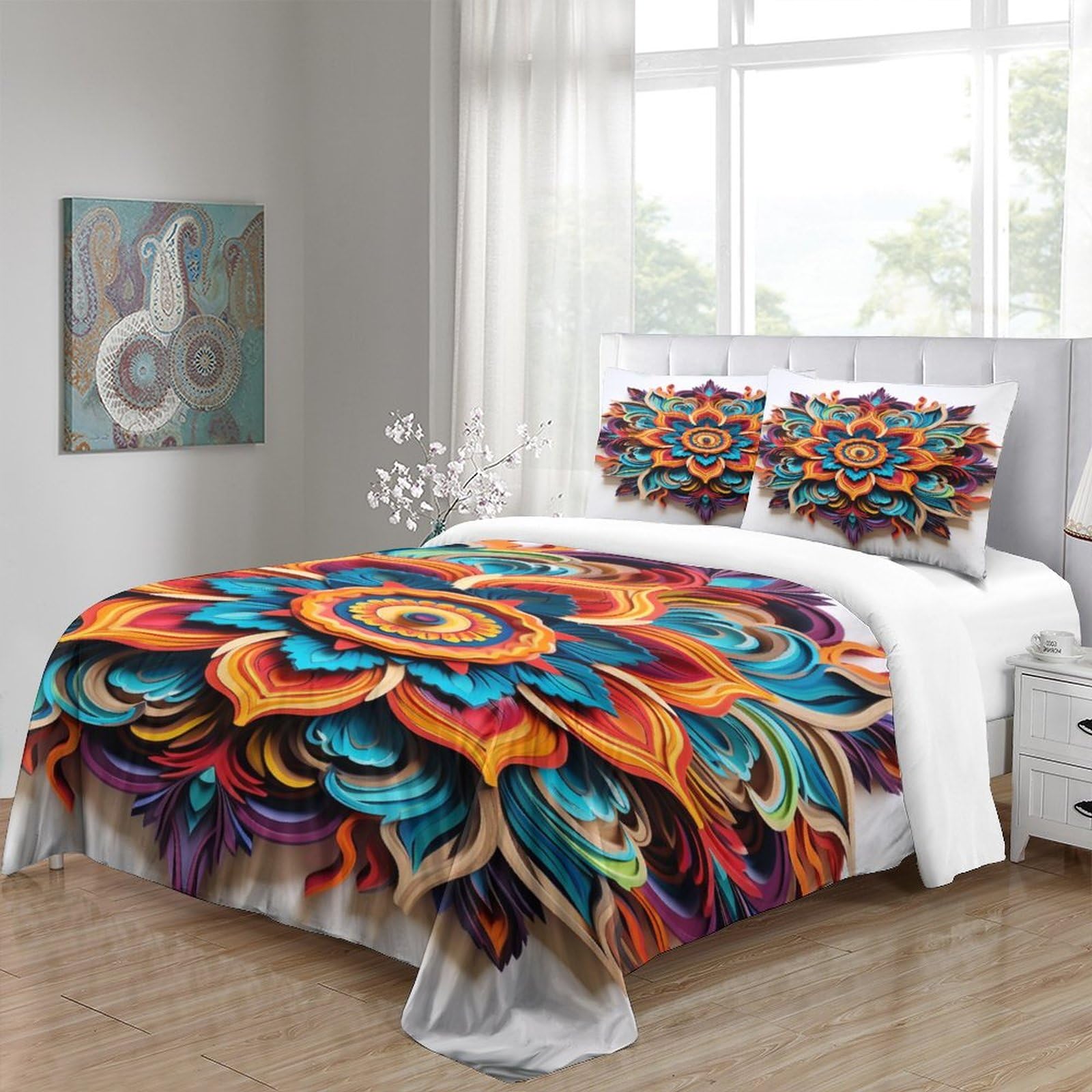 Set Copripiumino Microfibra Con Stampa 3D Mandala Colorato – Incluso Copripiumino Con Cerniera E Federe – Doppia (200x200cm) - 5